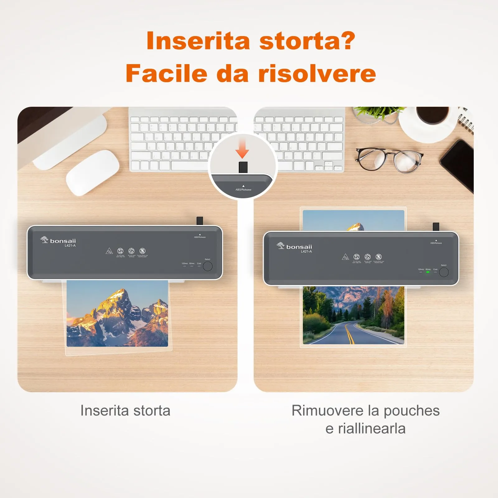 Bonsaii Plastificatrice A4 L421-A, Funzione ABS, 80-125 Micron - immagine 6