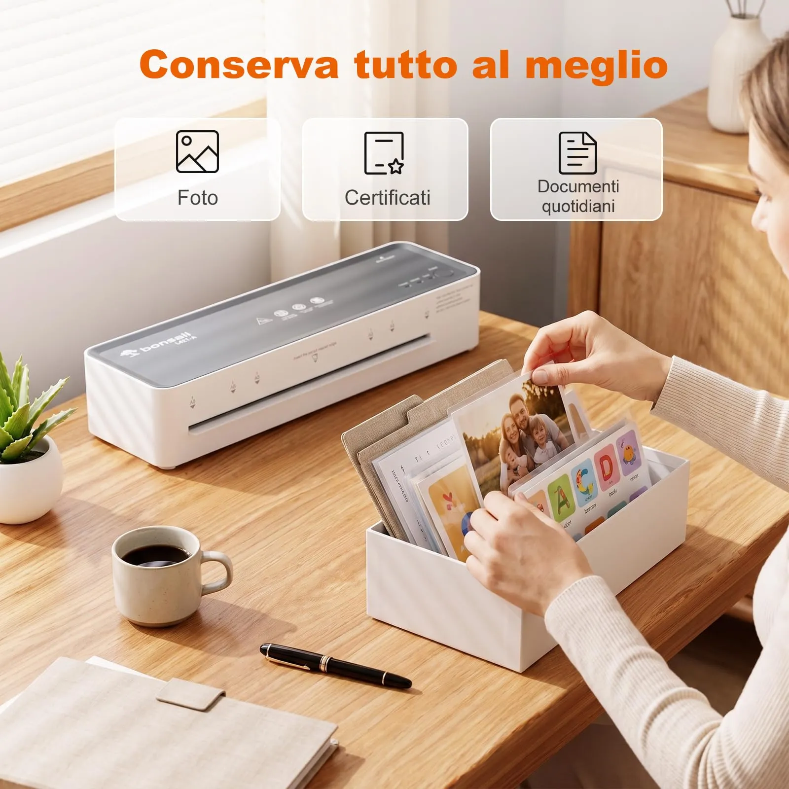 Bonsaii Plastificatrice A4 L421-A, Funzione ABS, 80-125 Micron - immagine 7