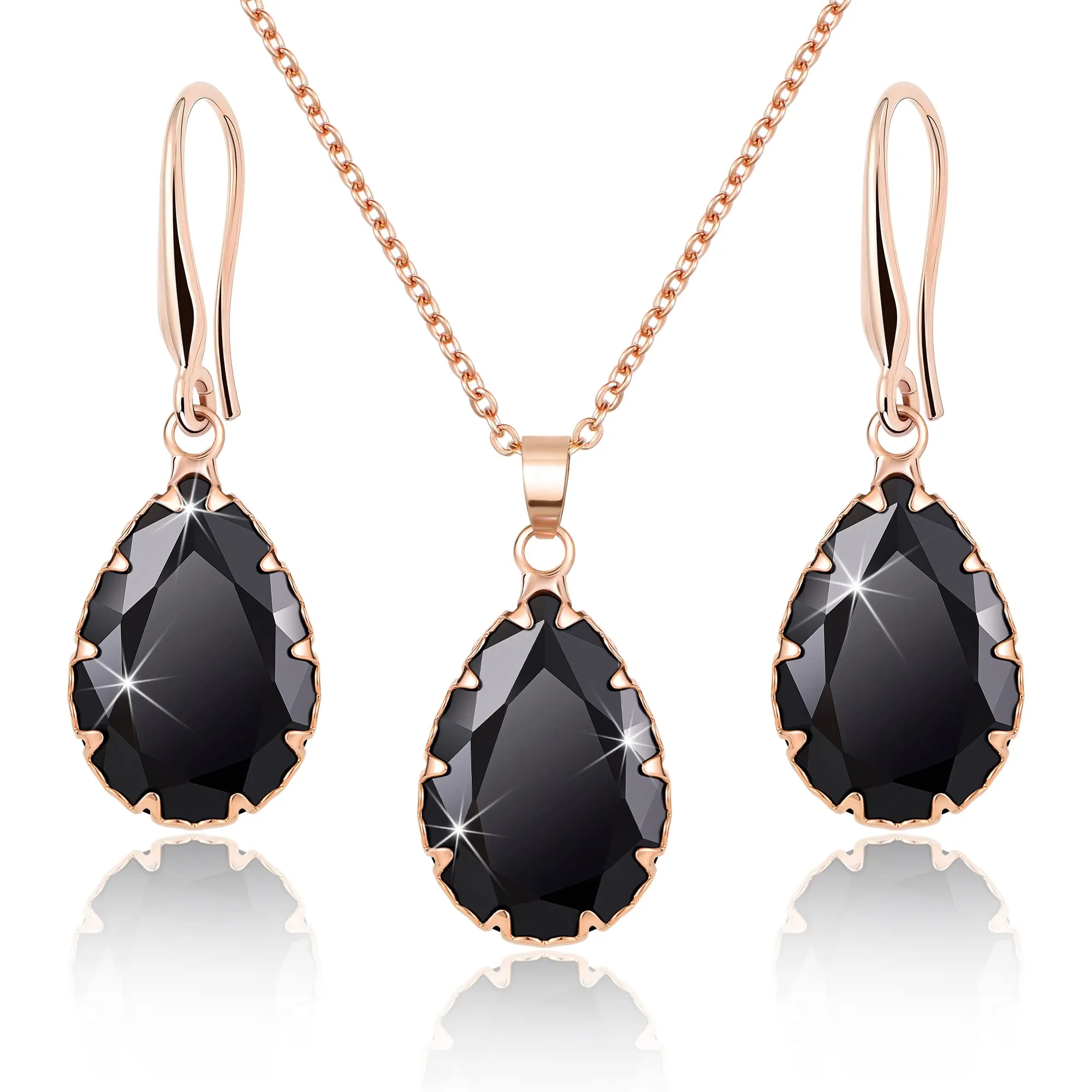 Linawe Set di gioielli collana e orecchini pendenti con ciondolo nero in oro rosa - immagine 1