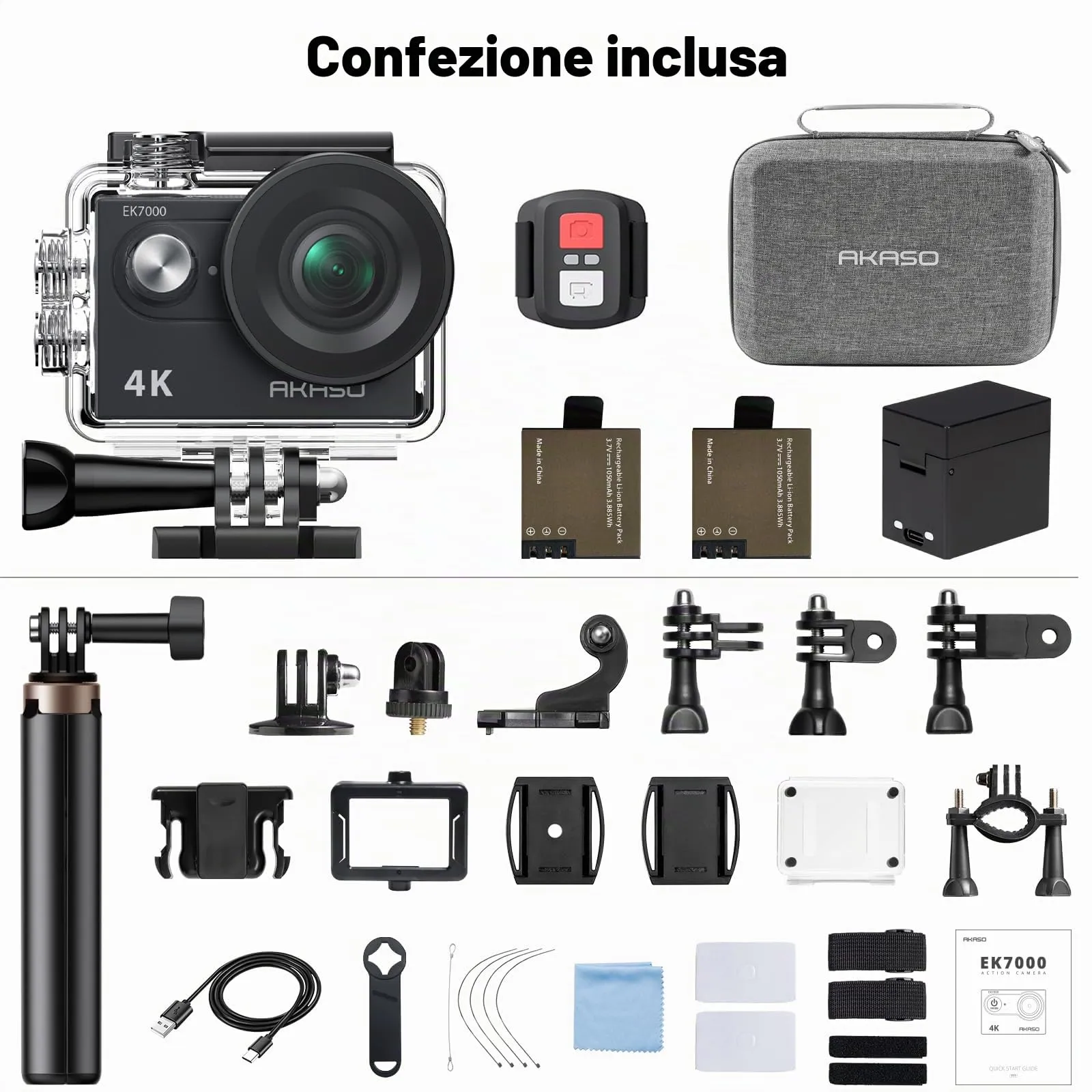 AKASO EK7000 Action Cam 4K 30FPS con Treppiede Selfie e Custodia - immagine 9