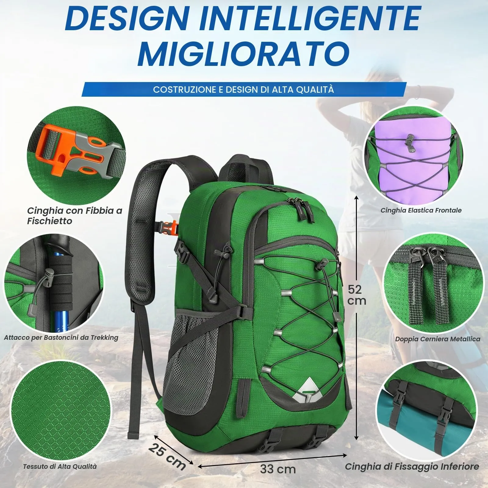IGOLUMON Zaino Trekking 40 Litri Ultraleggero Pieghevole Impermeabile con Strisce Riflettenti - immagine 2