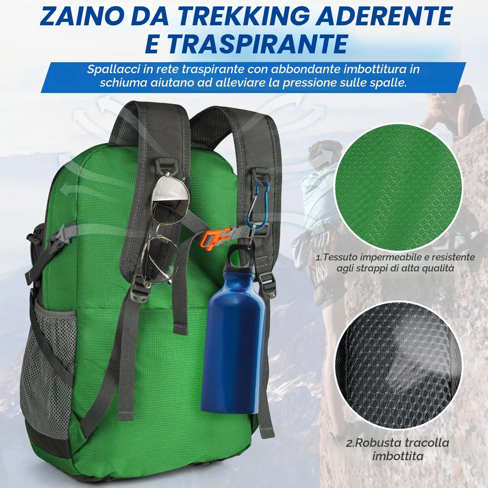 IGOLUMON Zaino Trekking 40 Litri Ultraleggero Pieghevole Impermeabile con Strisce Riflettenti - immagine 4