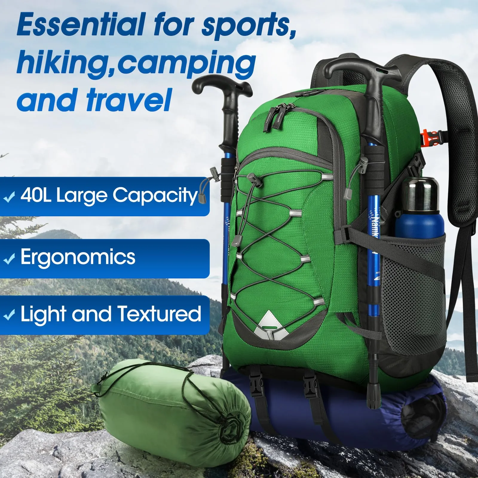 IGOLUMON Zaino Trekking 40 Litri Ultraleggero Pieghevole Impermeabile con Strisce Riflettenti - immagine 7