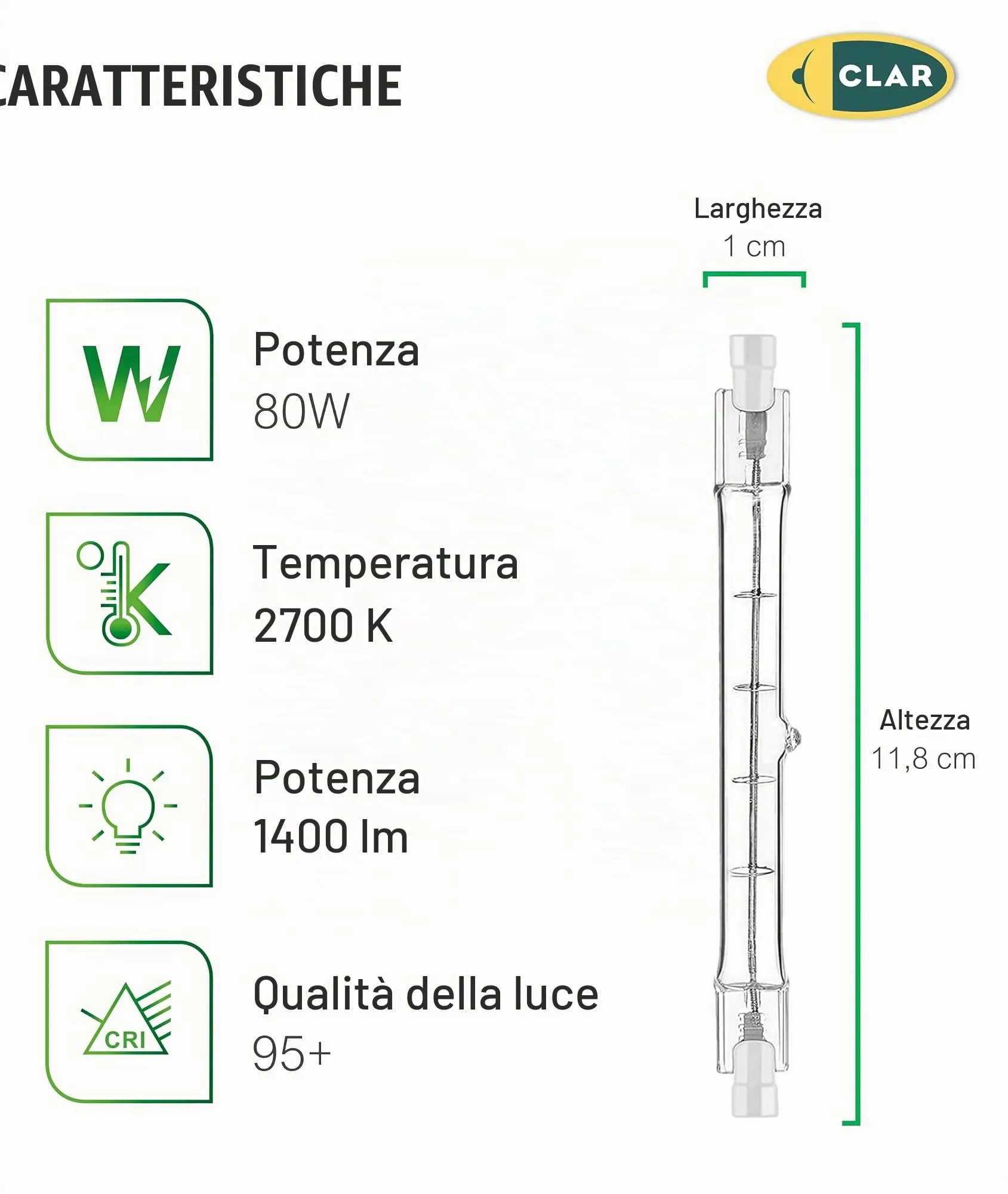 CLAR Lampadina Alogena 80W R7S 118mm (Pack 10) - immagine 2