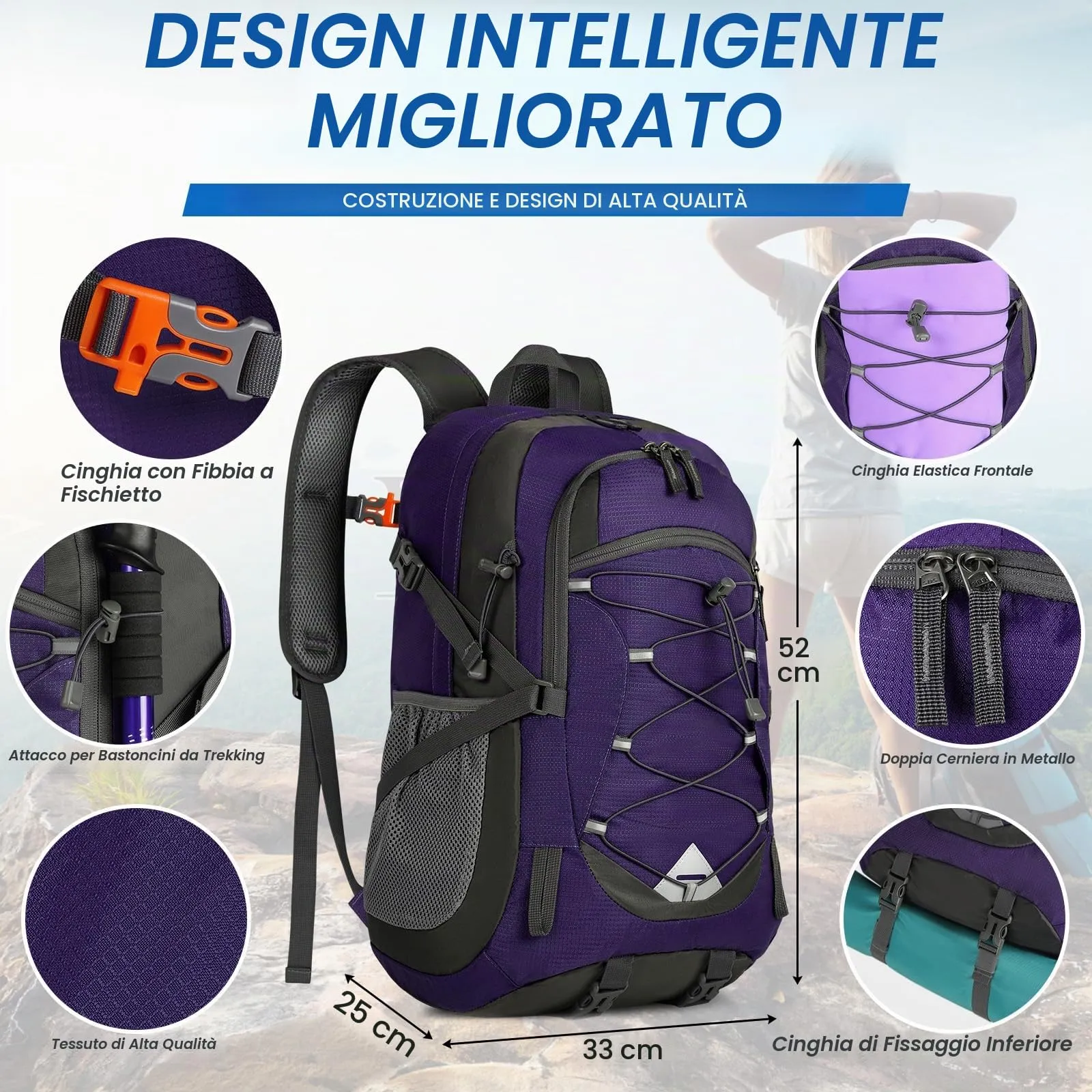 IGOLUMON Zaino Trekking 40L Ultraleggero Pieghevole Impermeabile con Strisce Riflettenti - immagine 2