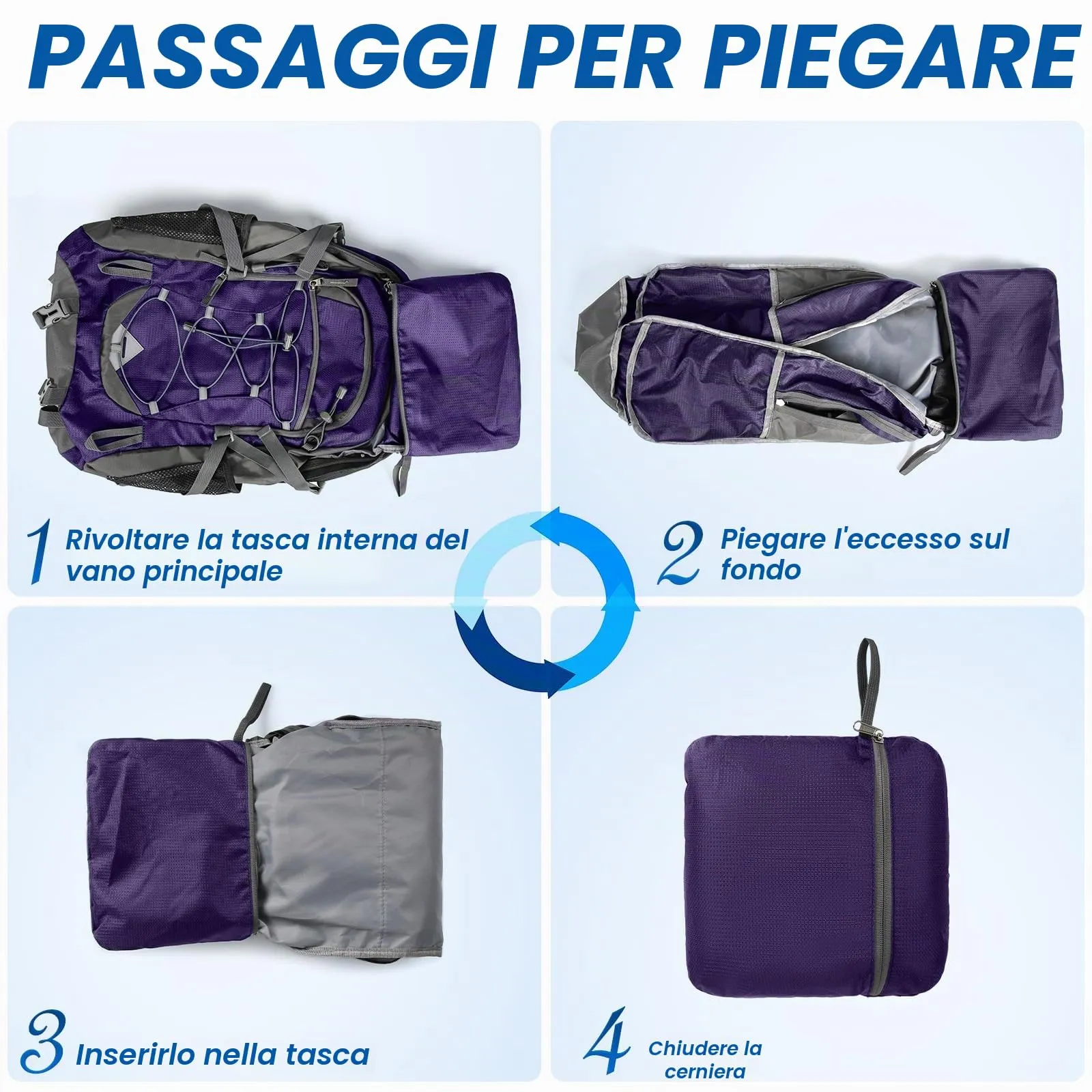 IGOLUMON Zaino Trekking 40L Ultraleggero Pieghevole Impermeabile con Strisce Riflettenti - immagine 6