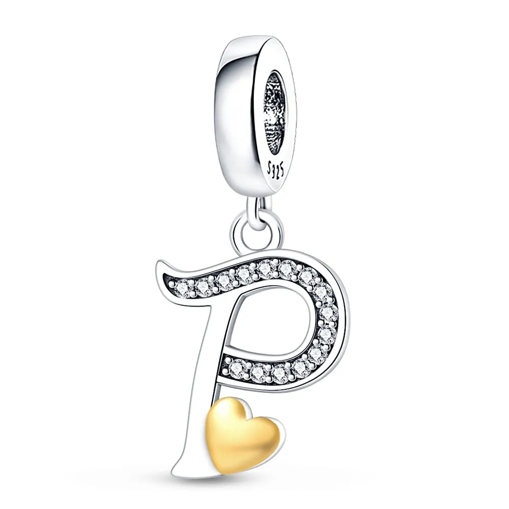 TINSLO Bead Charm Lettere in Argento Sterling 925 con Cubic Zirconia, Compatibile con Braccialetti e Collane Pandora e Europei - immagine 1