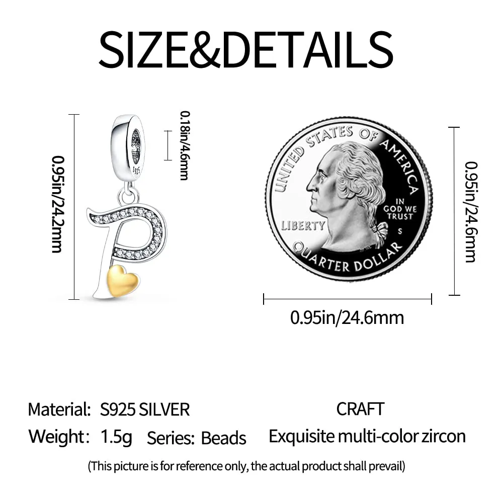 TINSLO Bead Charm Lettere in Argento Sterling 925 con Cubic Zirconia, Compatibile con Braccialetti e Collane Pandora e Europei - immagine 5