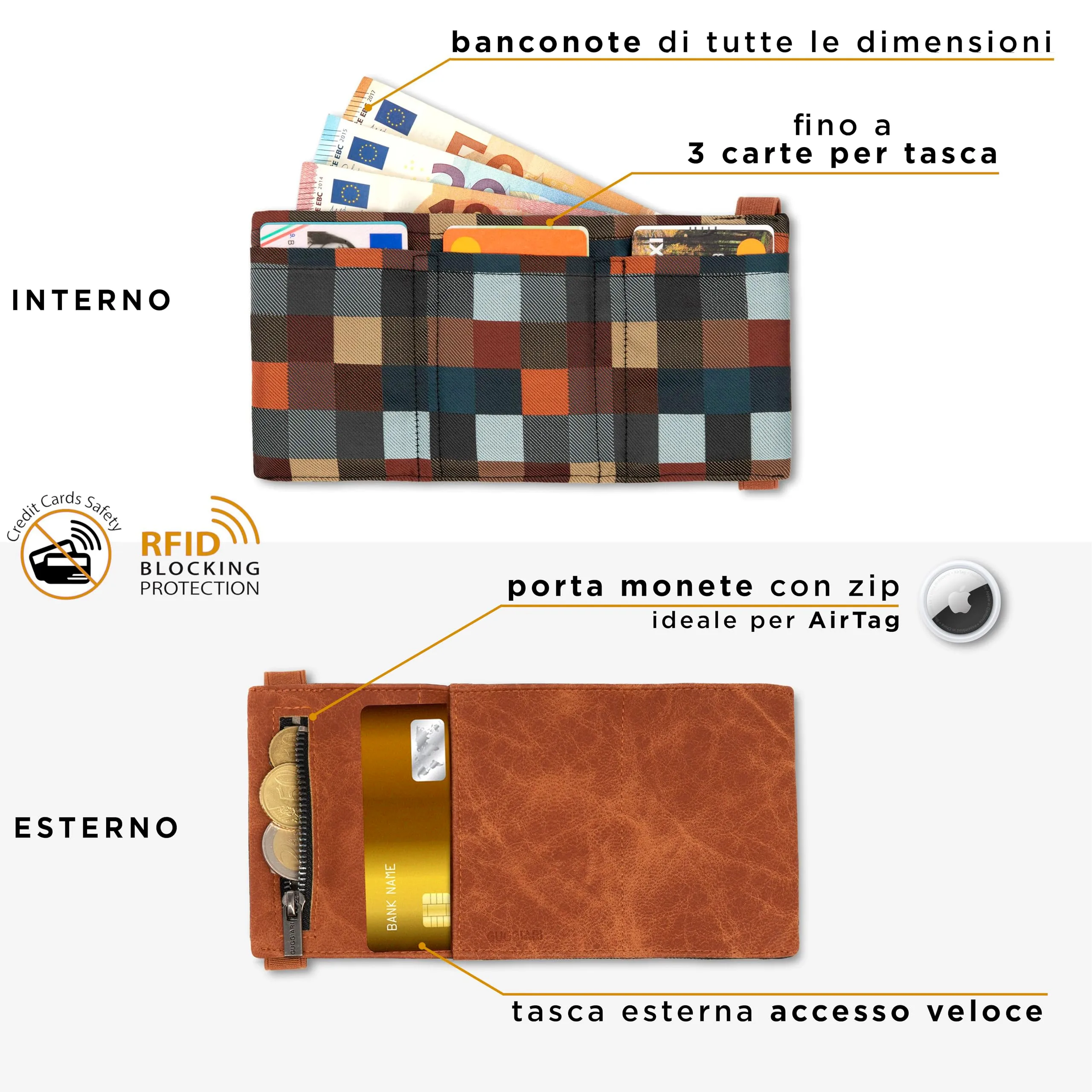 GUGGIARI Portafoglio Uomo in Pelle con Tasca Portamonete e RFID - immagine 2
