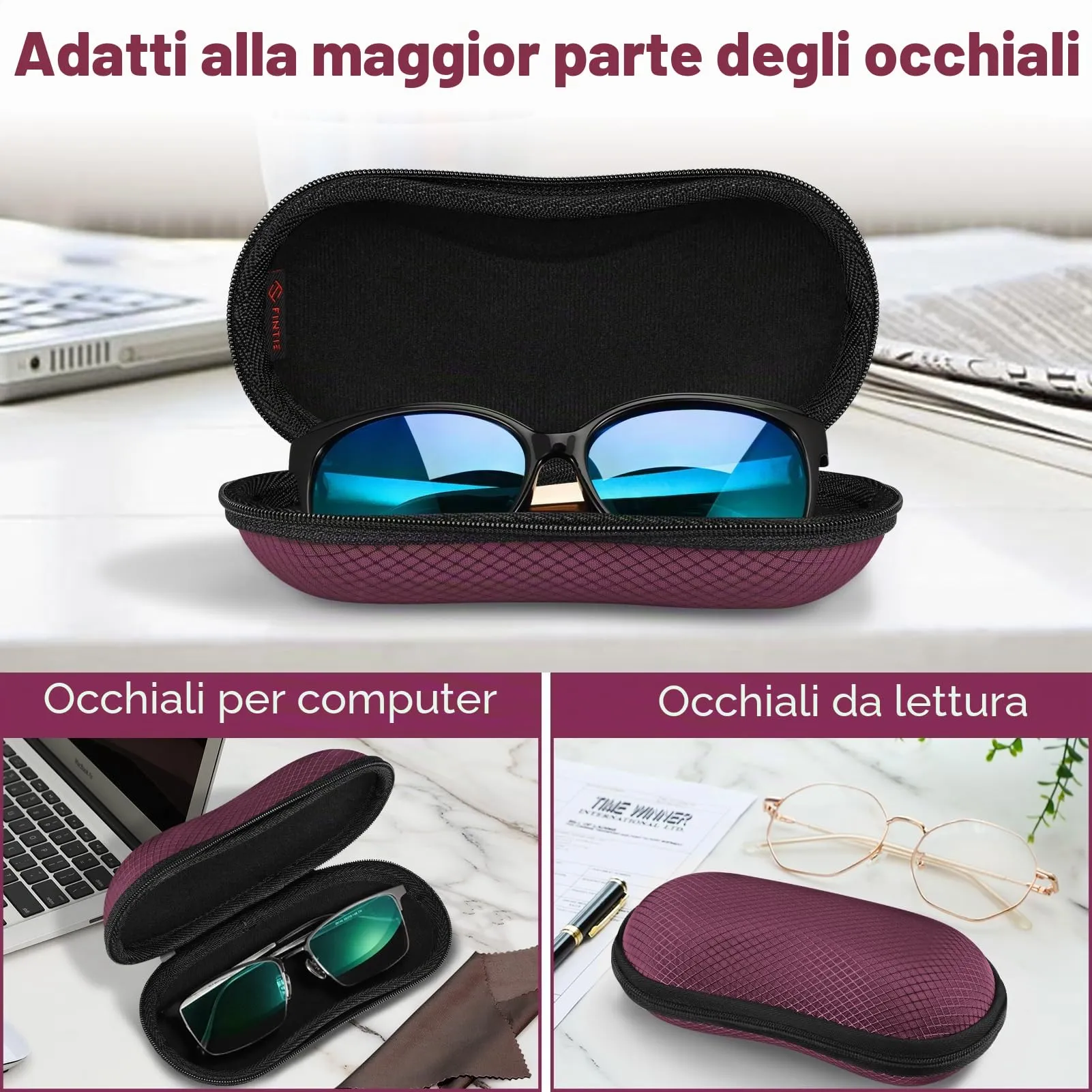 FINTIE Custodia Rigida per Occhiali da Sole e Vista, EVA, Viola Scuro - immagine 5