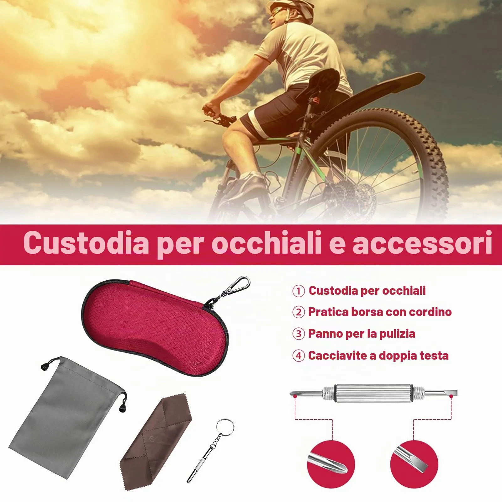 FINTIE Custodia Occhiali Rigida in EVA, Rosso, Taglia Unica - immagine 2