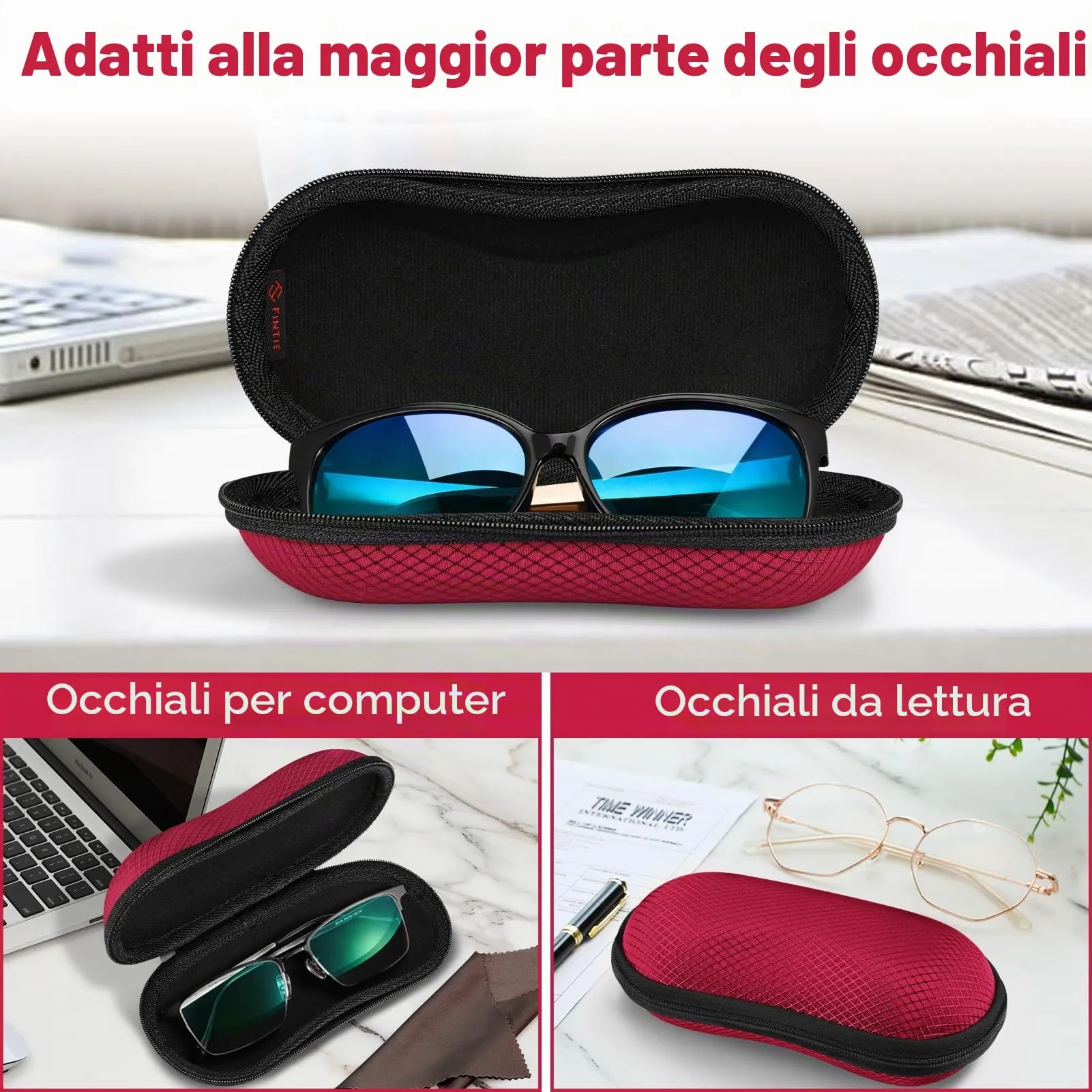 FINTIE Custodia Occhiali Rigida in EVA, Rosso, Taglia Unica - immagine 5