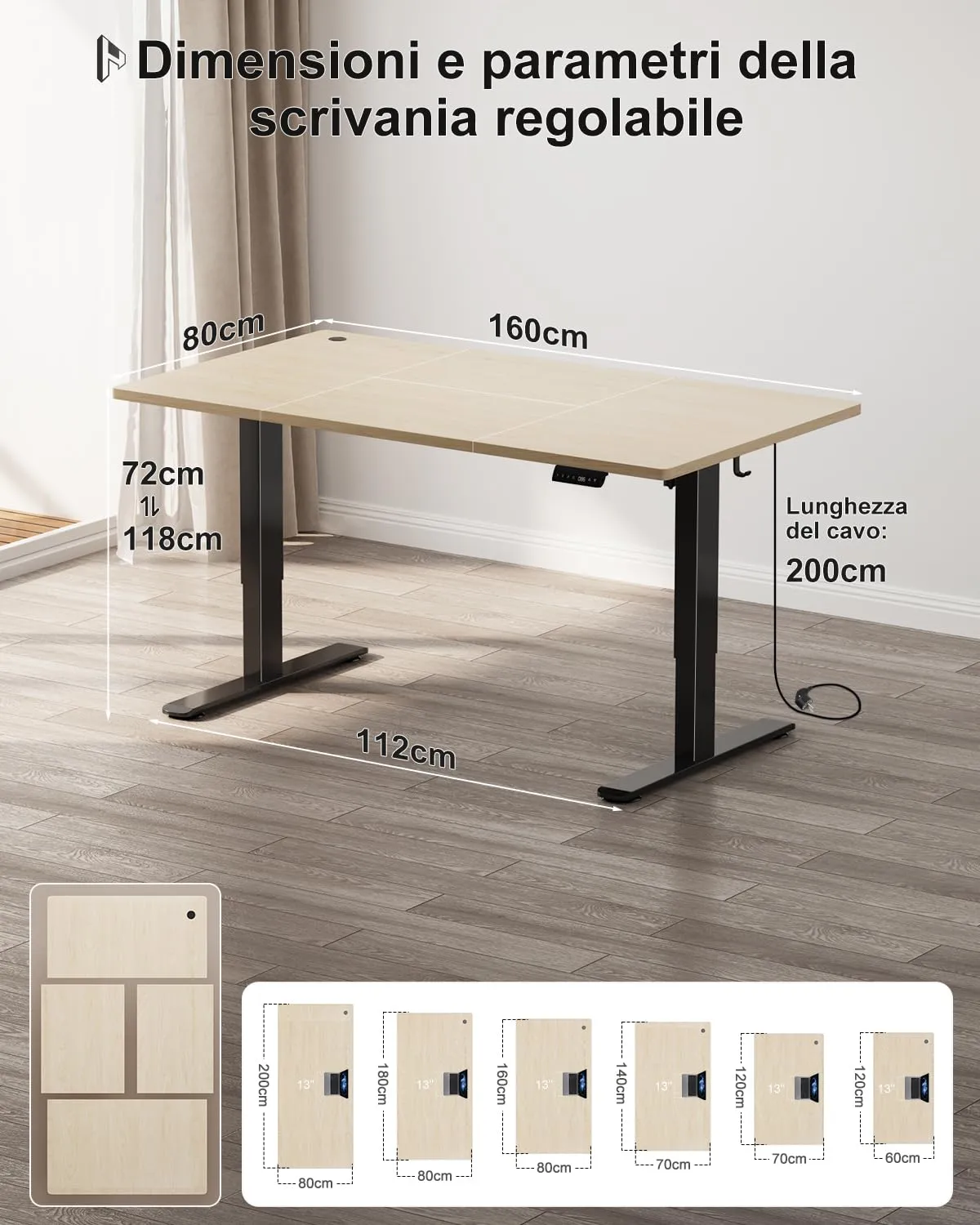 Homall Scrivania Regolabile in Altezza 160x80 cm con Porta USB, Beige+Nero - immagine 3