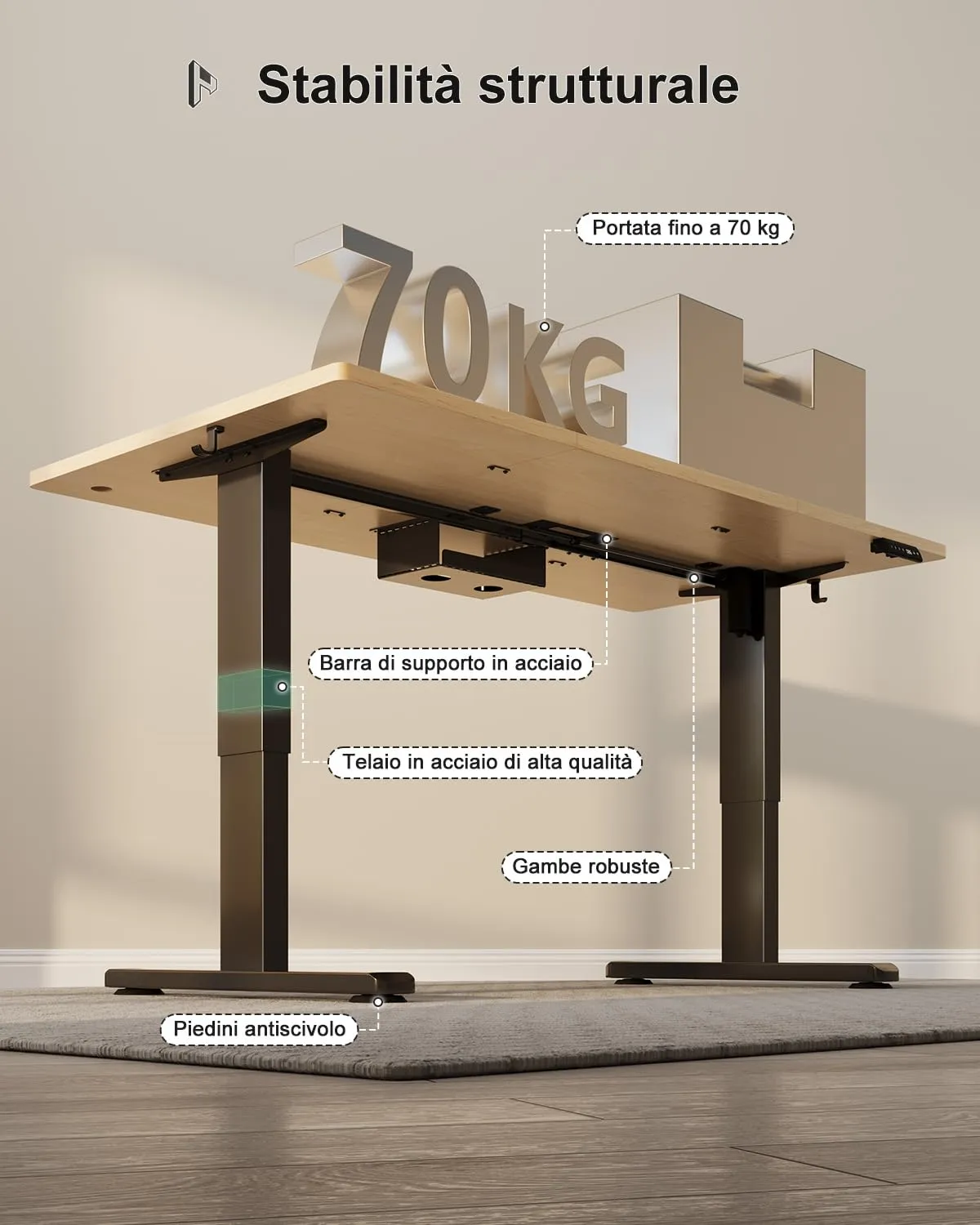 Homall Scrivania Regolabile in Altezza 160x80 cm con Porta USB, Beige+Nero - immagine 8