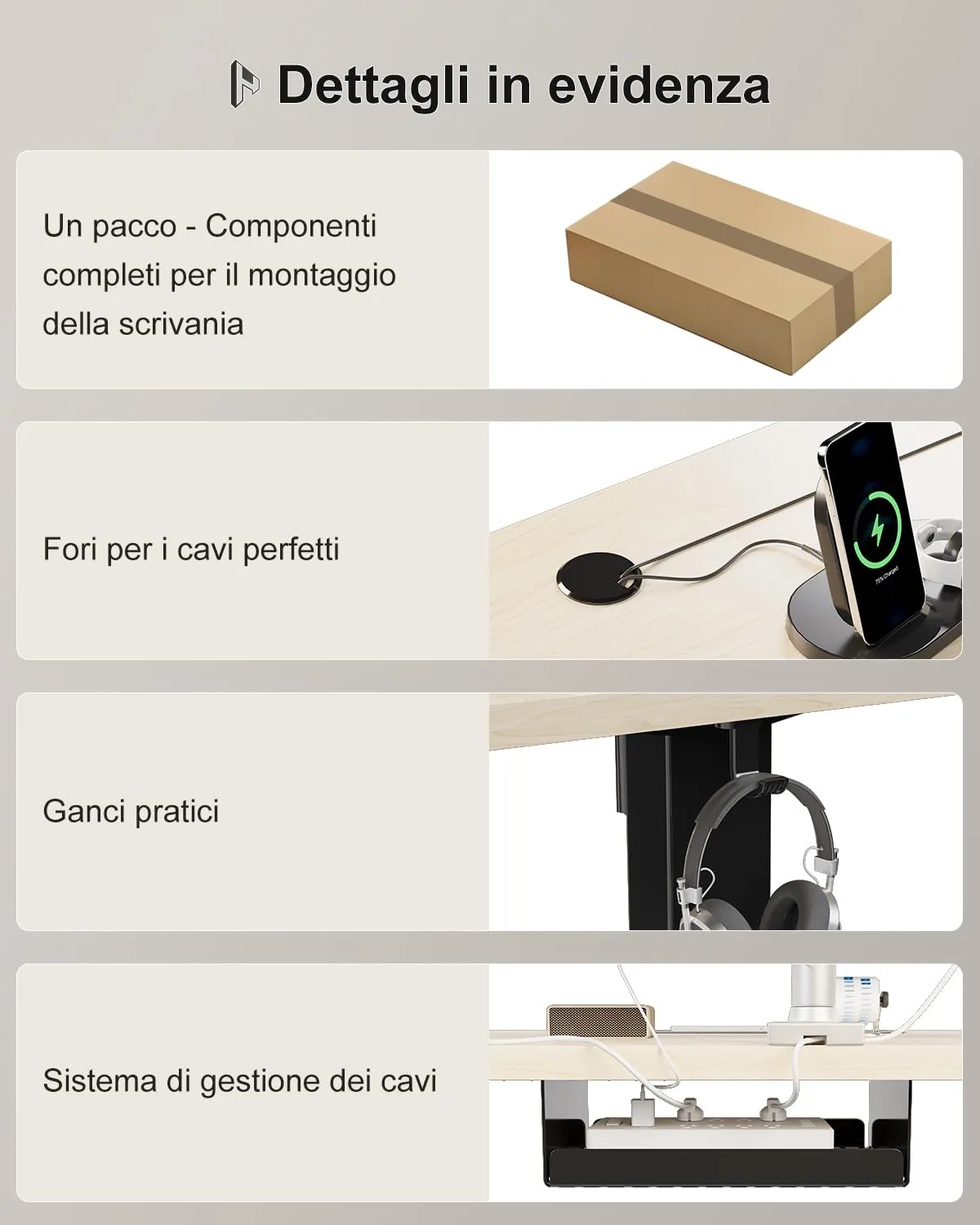 Homall Scrivania Regolabile in Altezza 160x80 cm con Porta USB, Beige+Nero - immagine 9