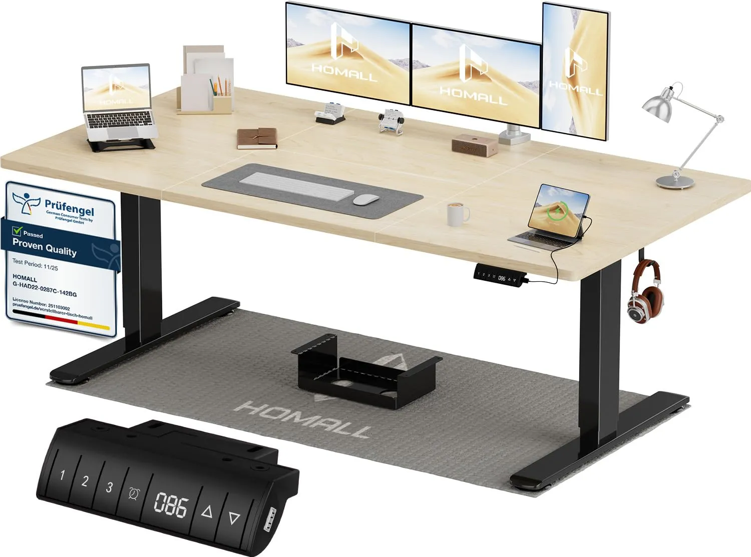 Homall Scrivania Regolabile in Altezza 180x80 cm con Porta USB, Beige+Nero - immagine 1