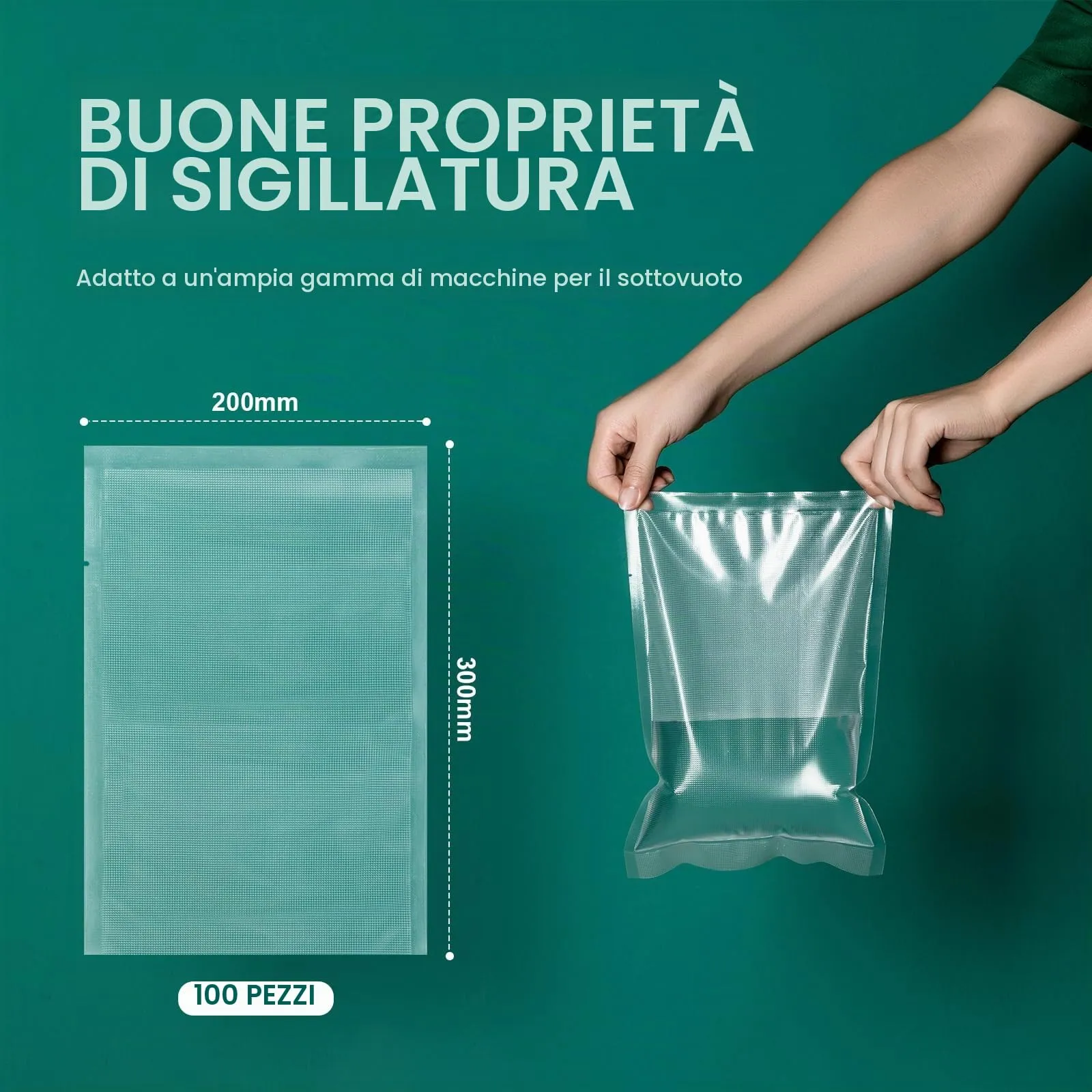 Grifema GH80 Sacchetti Sottovuoto per Alimenti 20x30 cm, 100 Buste - immagine 2