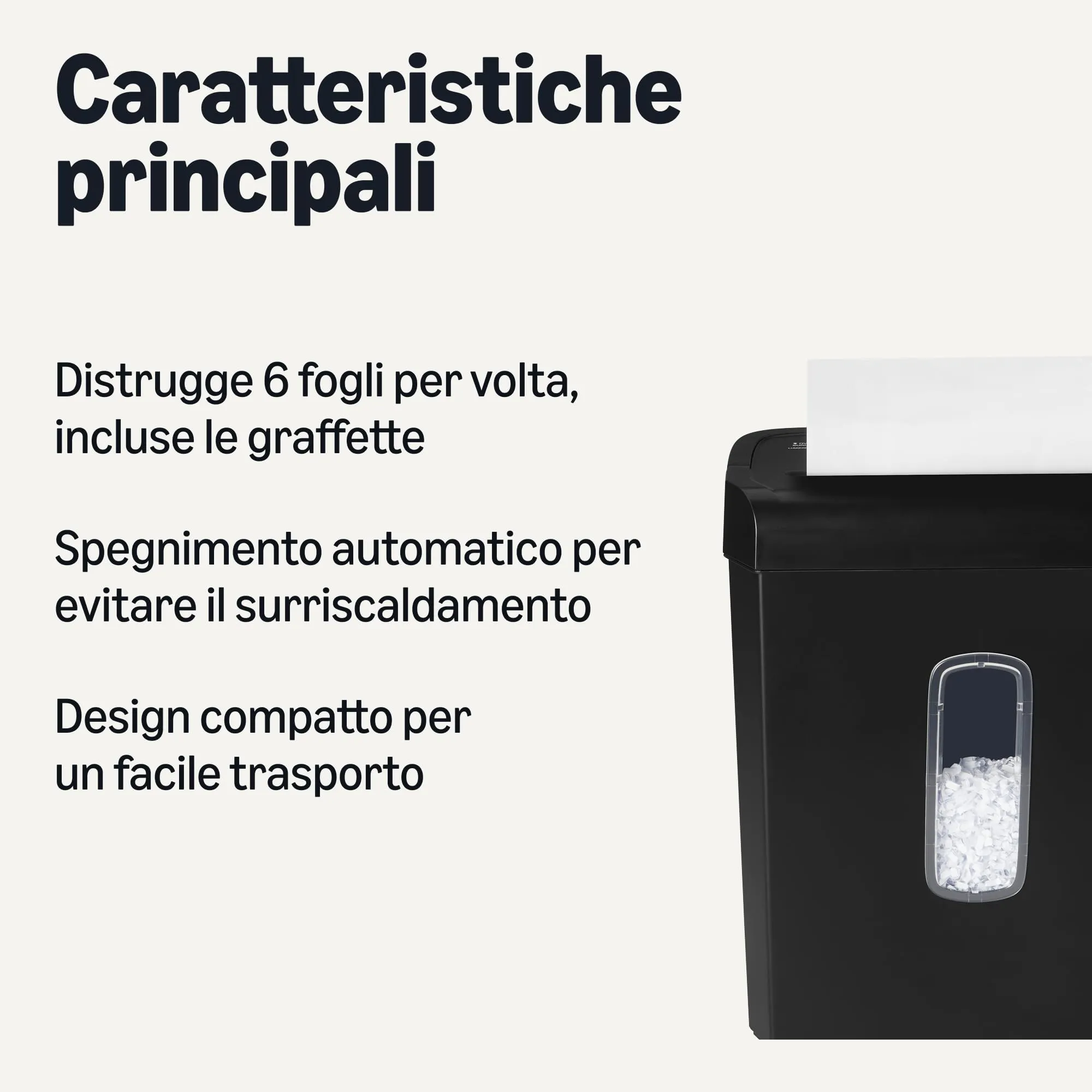Amazon Basics Distruggidocumenti Taglio Incrociato 6 Fogli, Cestino 14L, Nero - immagine 2