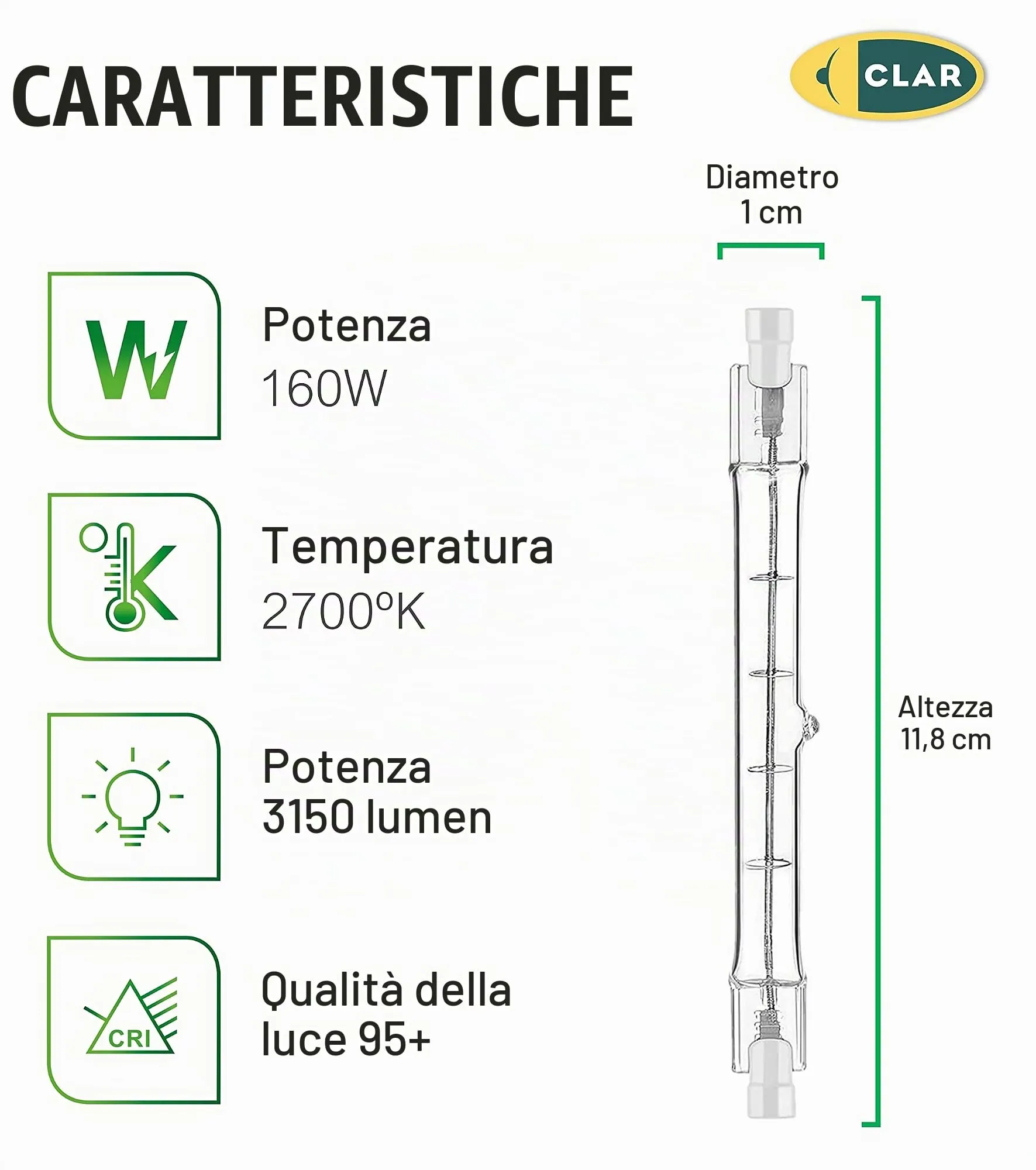 CLAR Lampadina Alogena 118mm 160W (Pack 10) - immagine 2