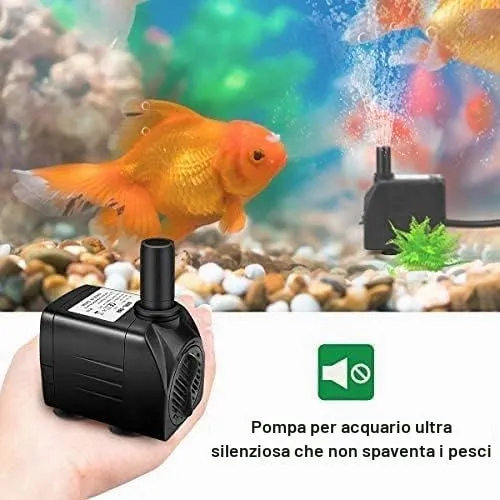Lnicez Pompa Acqua Sommergibile PX-025L, 2000L/H 25W con 12 Luci LED Colorate per Acquario, Fontana, Terrario e Stagno - immagine 3