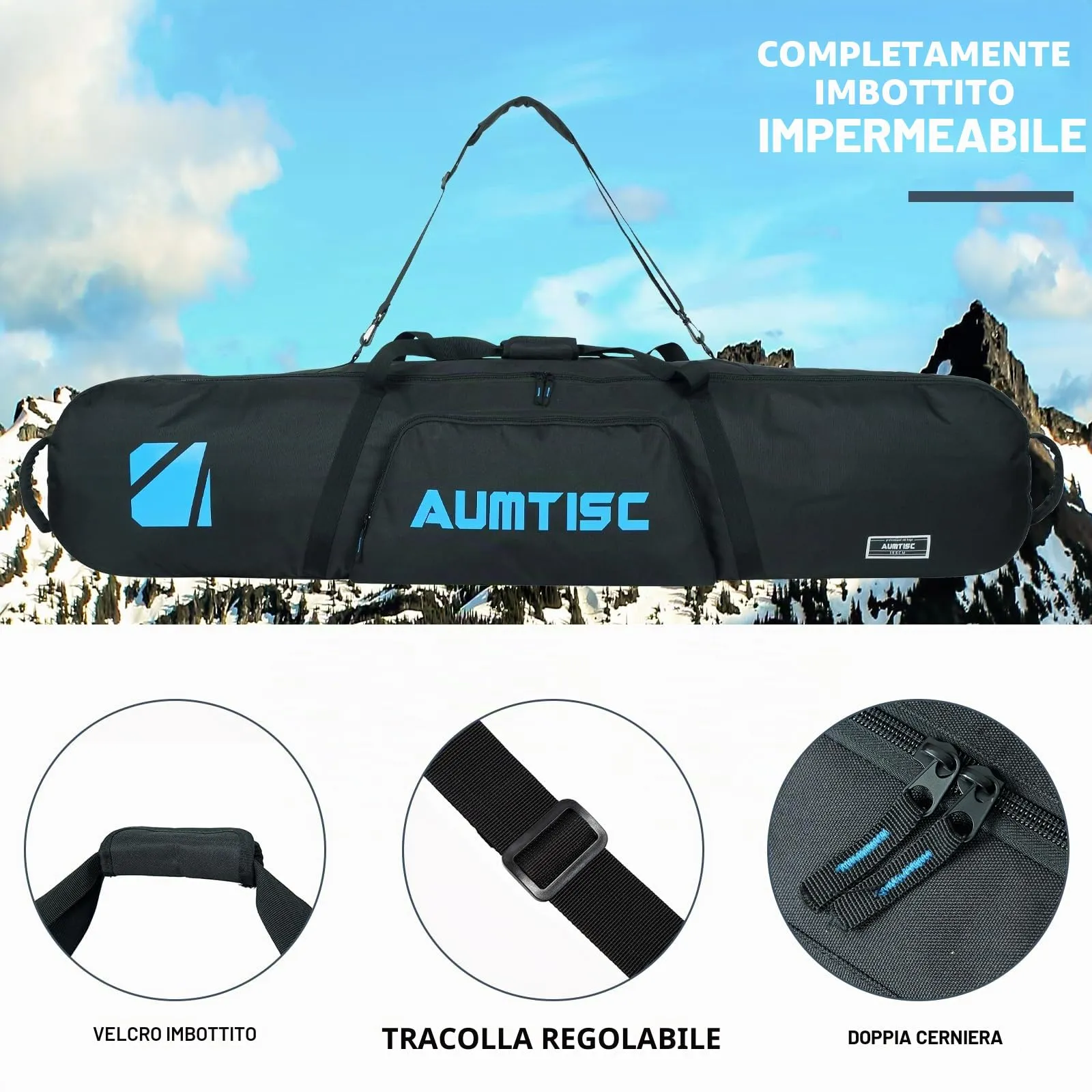 AUMTISC Borsa da Snowboard e Sci Imbottita, 155 cm, Blu - immagine 3