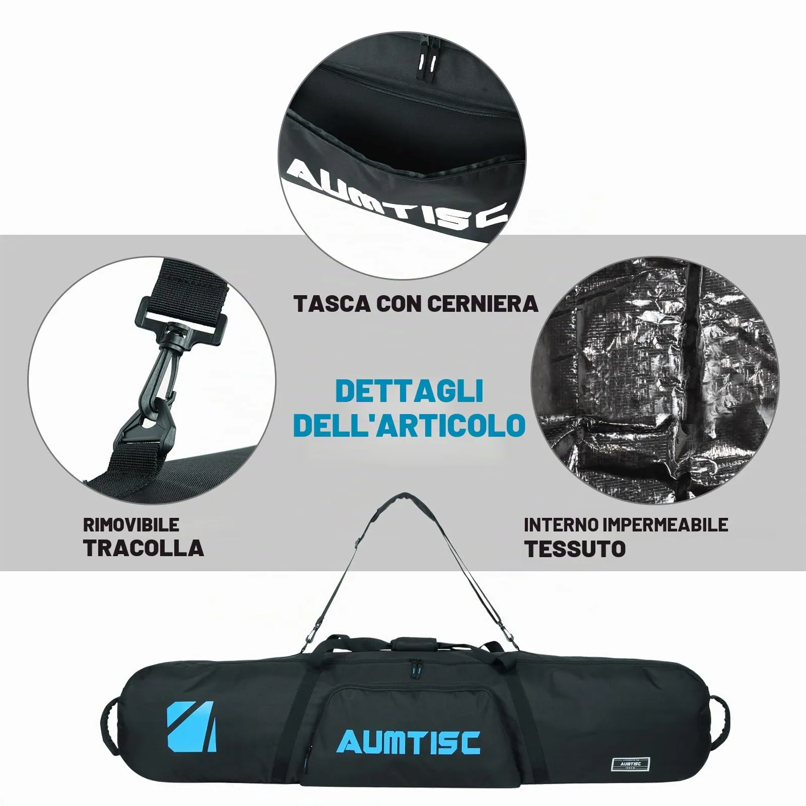 AUMTISC Borsa da Snowboard e Sci Imbottita, 155 cm, Blu - immagine 4