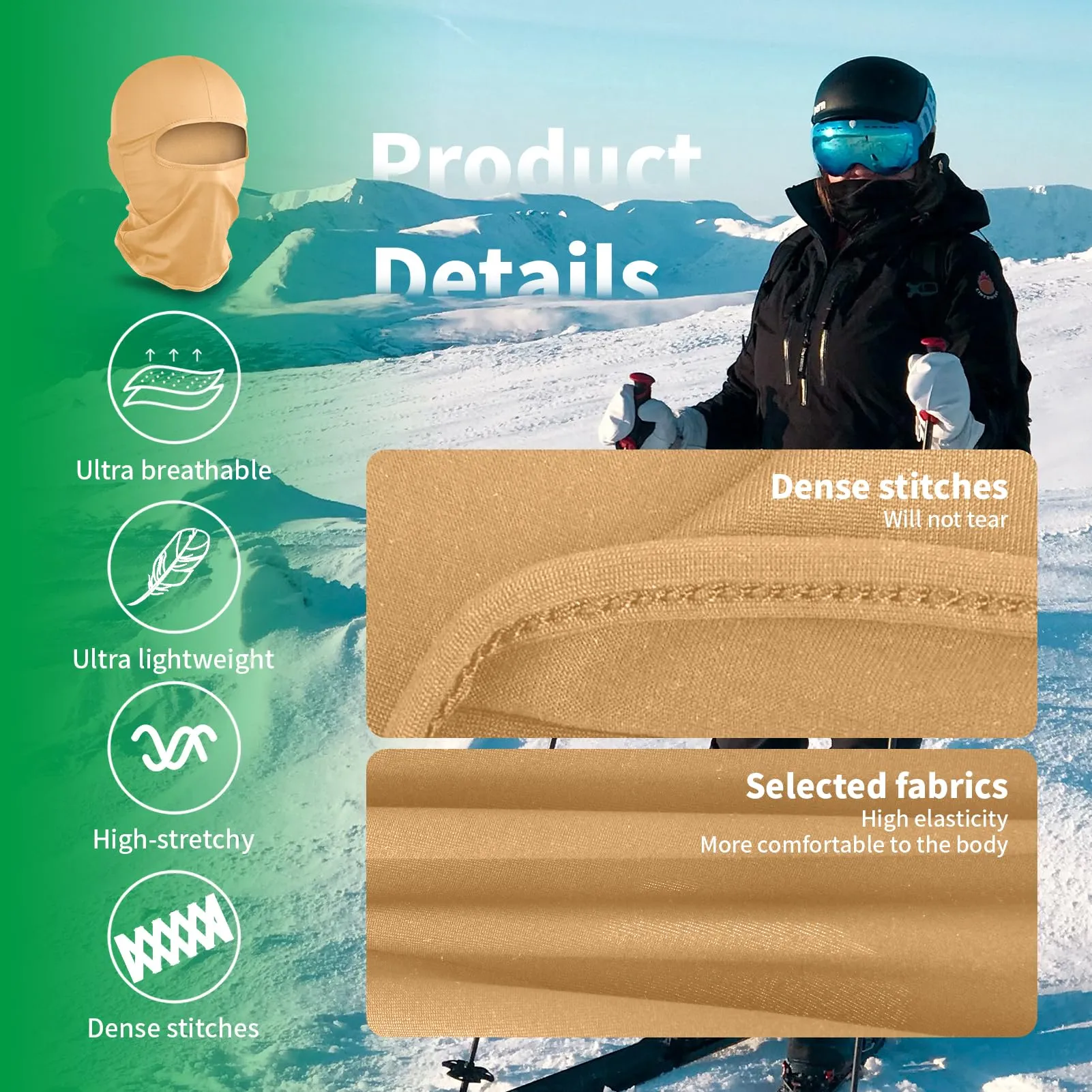 LONGKING Passamontagna Balaclava Unisex Protezione UV Antivento Giallo - immagine 2