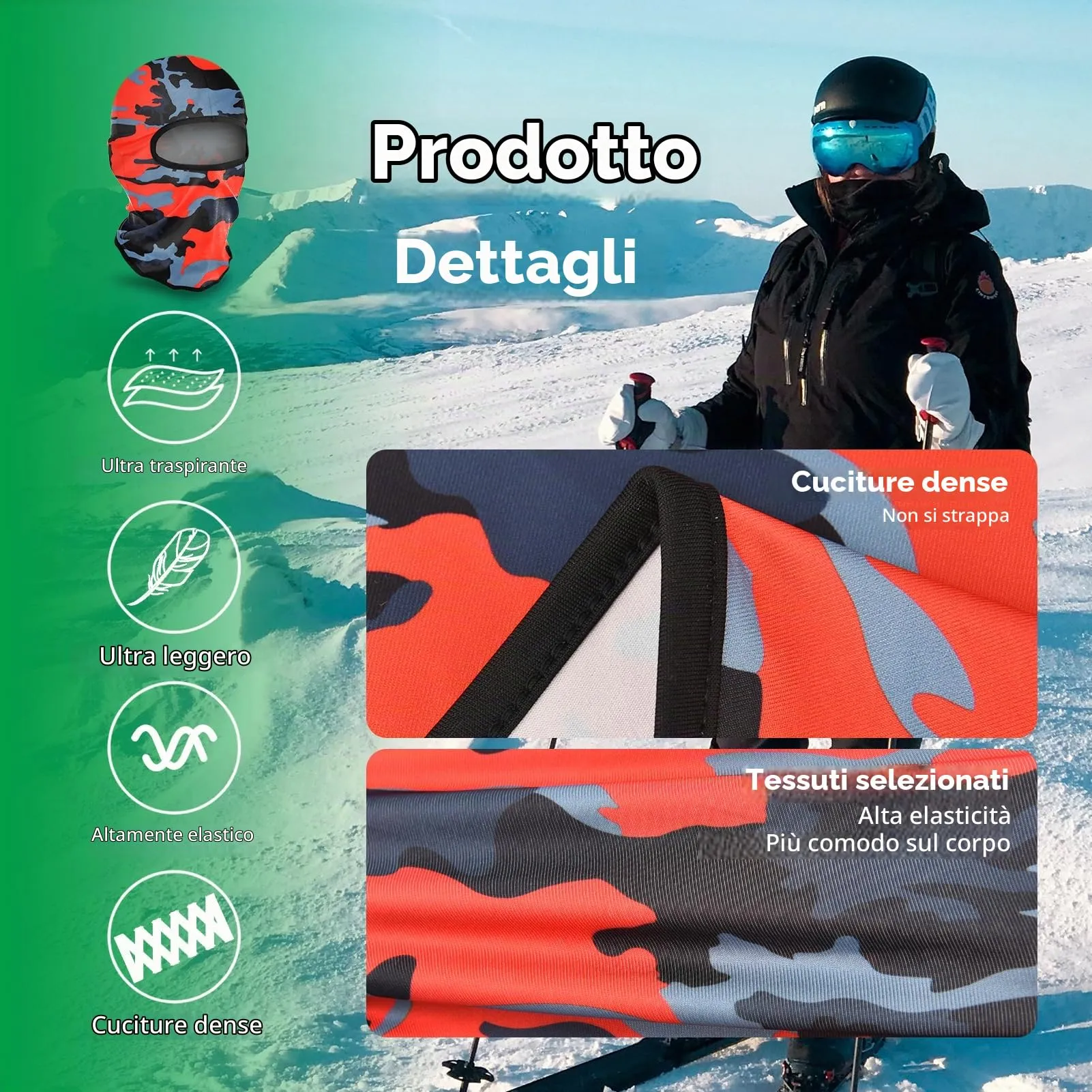 LONGKING Passamontagna Balaclava Unisex Protezione UV Antivento Rosso Mimetico - immagine 2