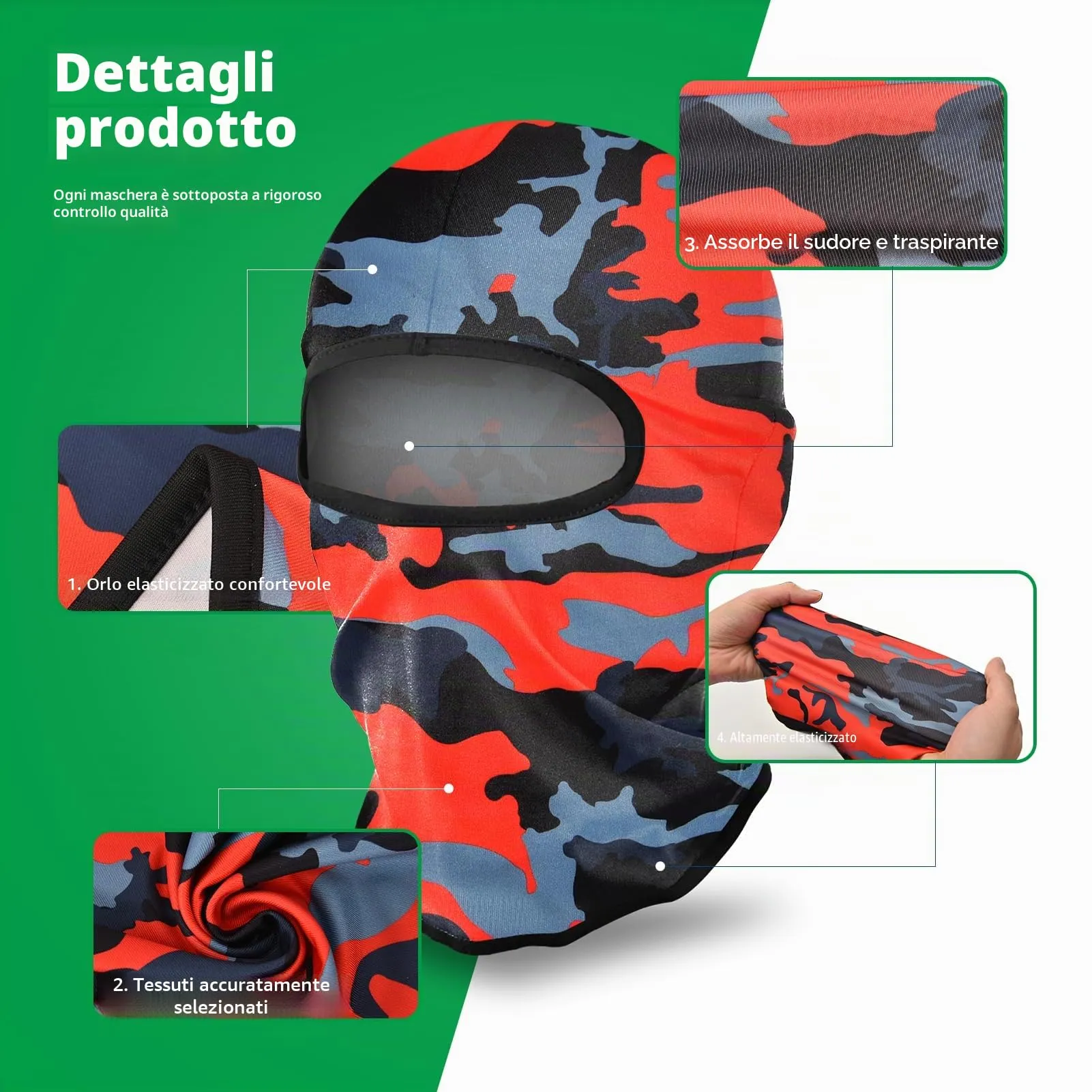 LONGKING Passamontagna Balaclava Unisex Protezione UV Antivento Rosso Mimetico - immagine 3