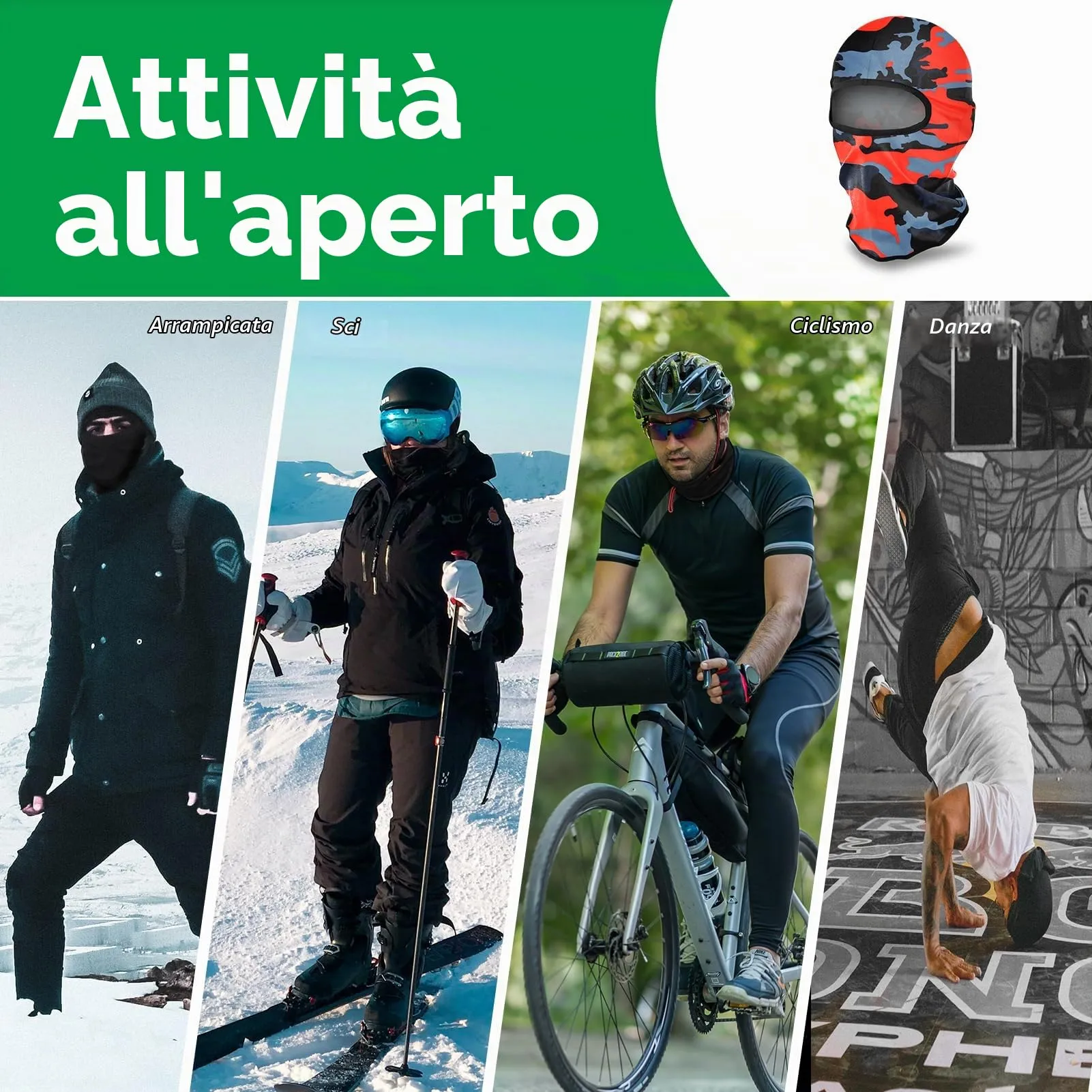 LONGKING Passamontagna Balaclava Unisex Protezione UV Antivento Rosso Mimetico - immagine 7