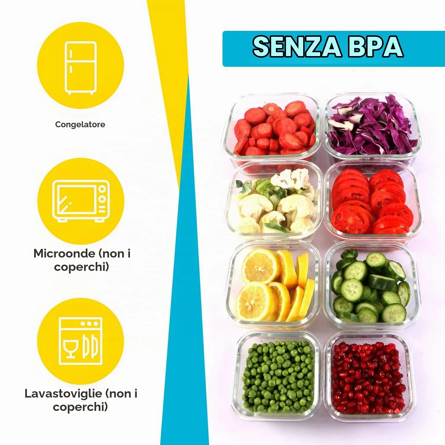 KICHLY Set di contenitori in vetro per alimenti, 16 pezzi (8 contenitori e 8 coperchi), Senza BPA - immagine 3