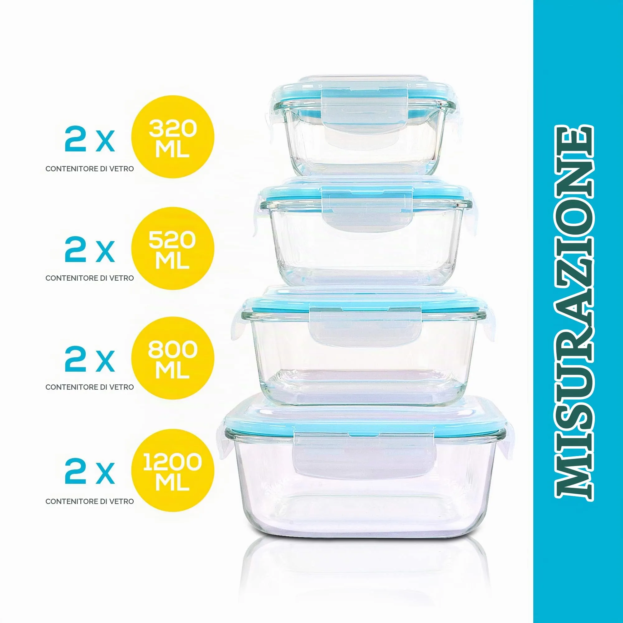 KICHLY Set di contenitori in vetro per alimenti, 16 pezzi (8 contenitori e 8 coperchi), Senza BPA - immagine 7