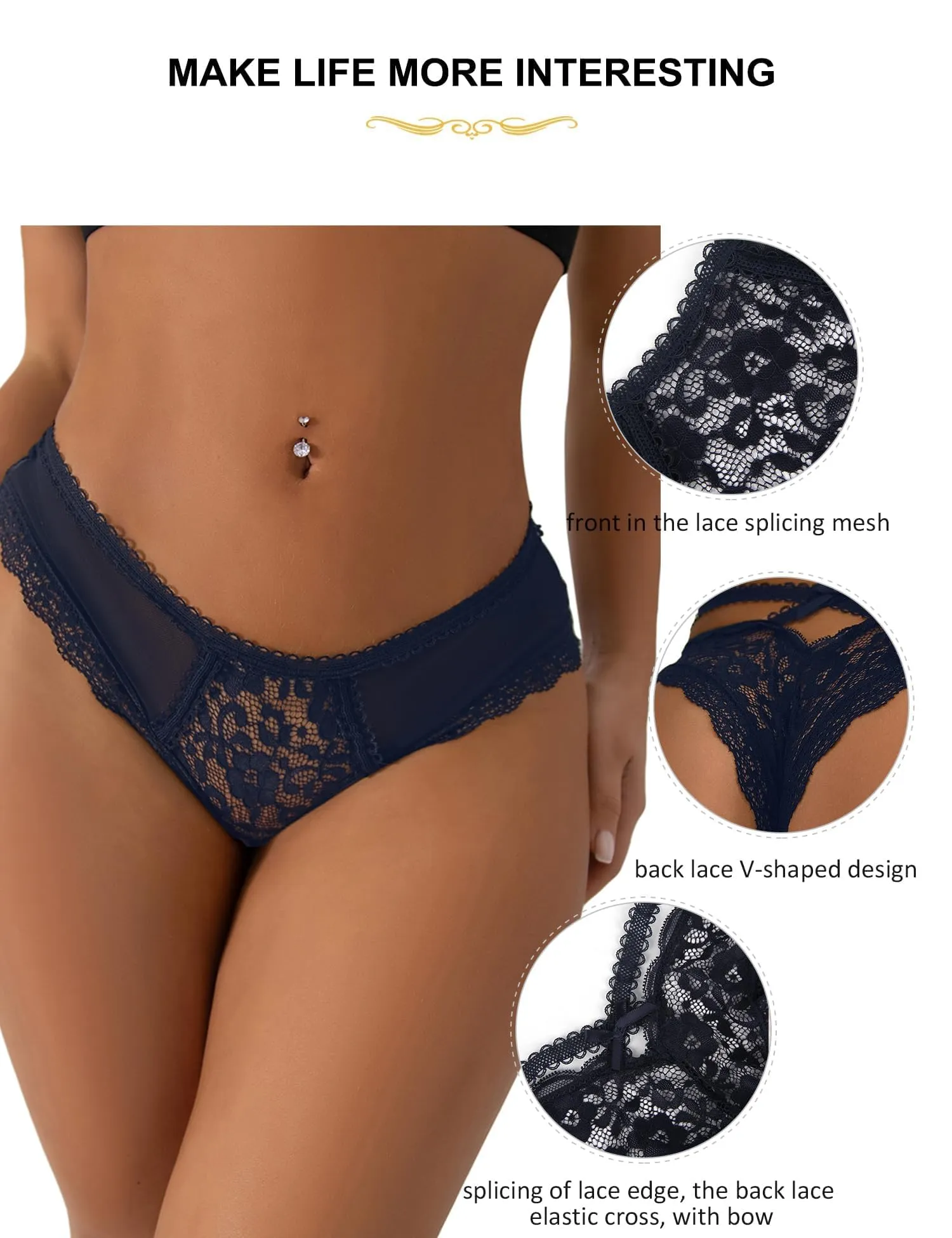 ohmydear Perizoma Donna in Pizzo Vita Bassa, Modello Tanga Slip - immagine 4