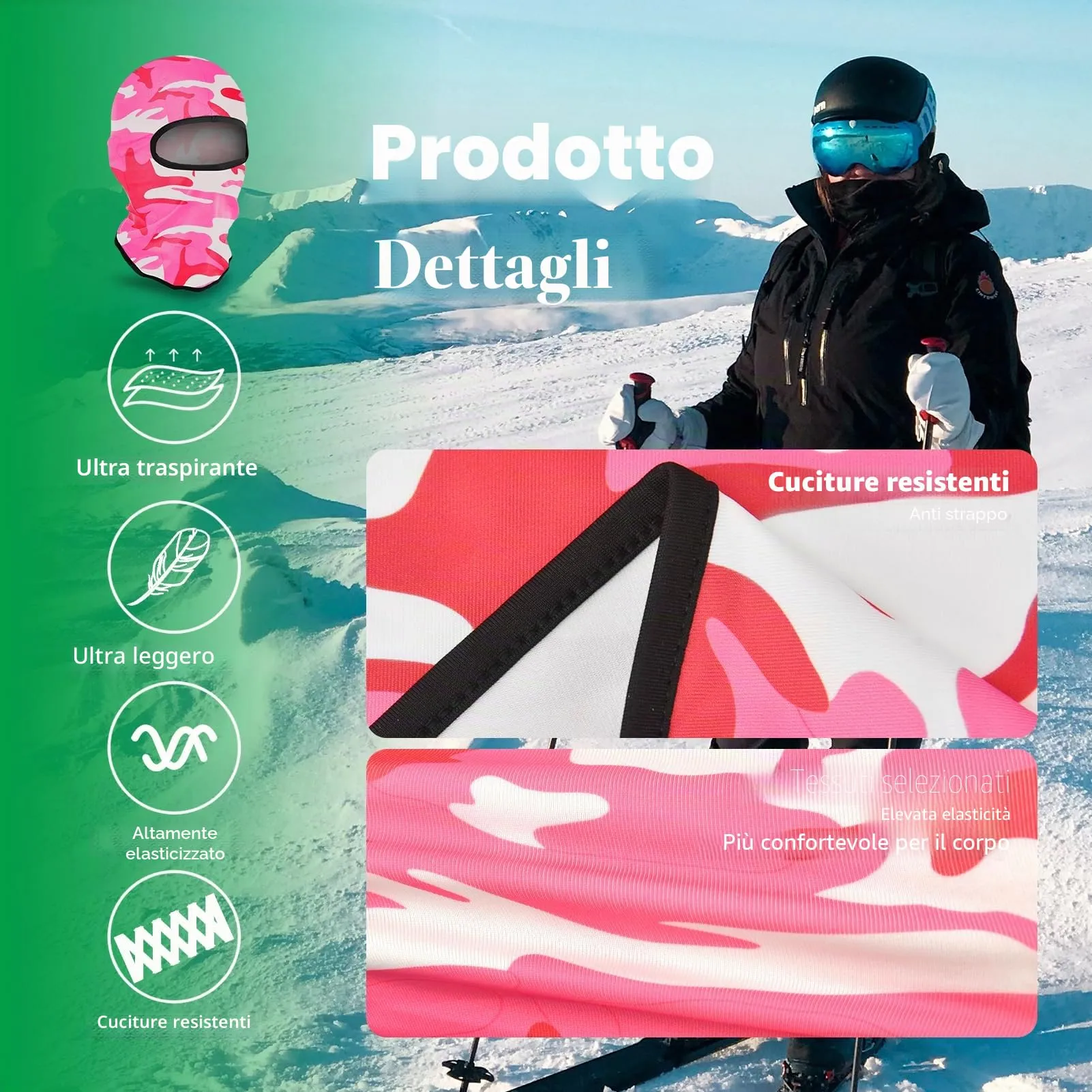 LONGKING Passamontagna Balaclava Unisex Protezione UV e Antivento, Camo Rosa - immagine 2