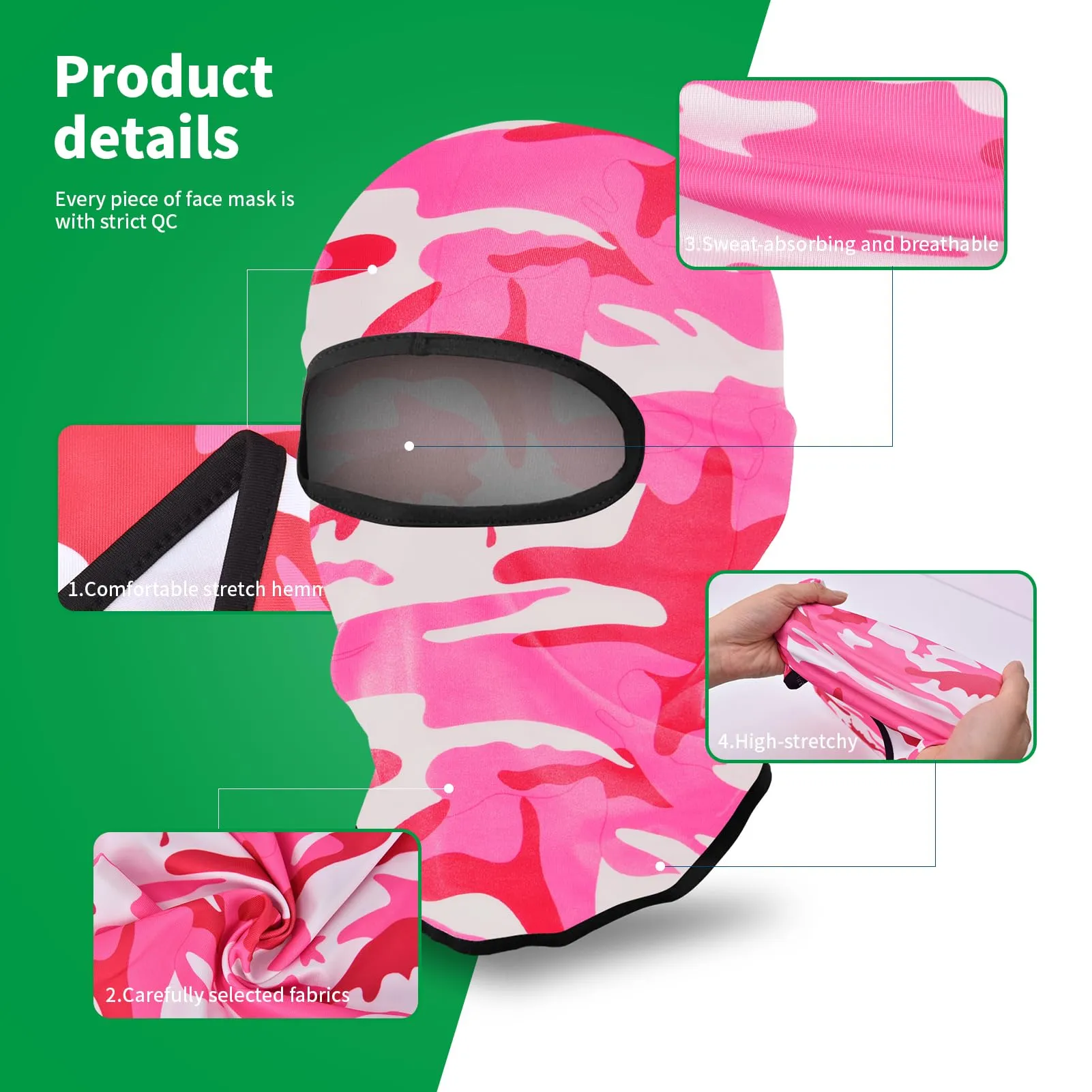 LONGKING Passamontagna Balaclava Unisex Protezione UV e Antivento, Camo Rosa - immagine 3