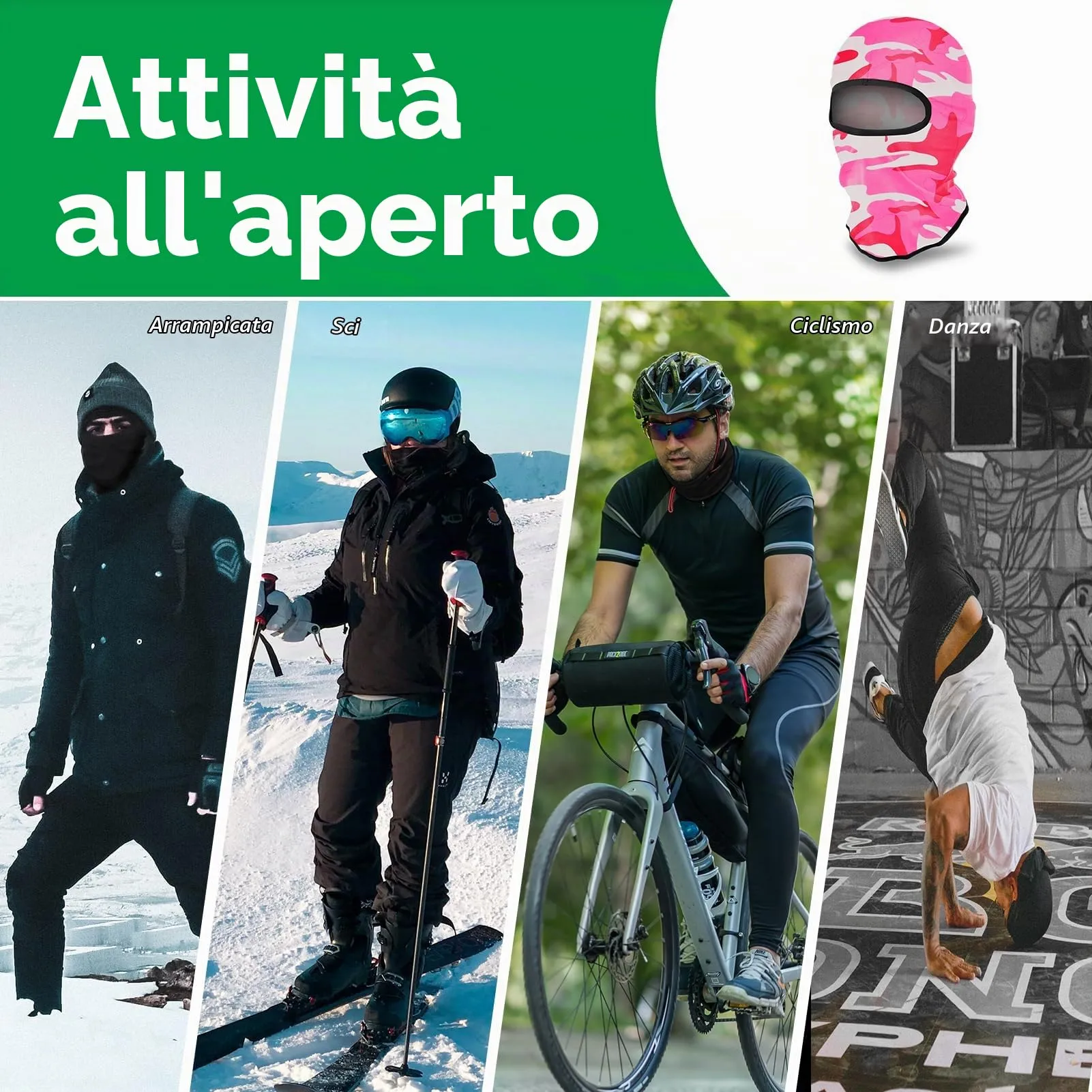 LONGKING Passamontagna Balaclava Unisex Protezione UV e Antivento, Camo Rosa - immagine 7