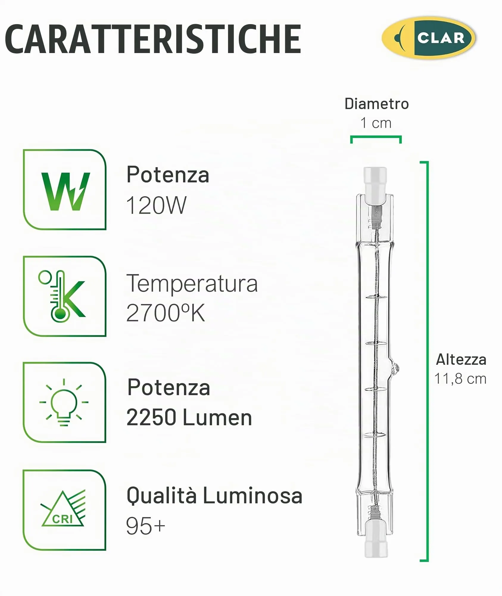 CLAR Lampadina Alogena R7S 120W 118mm (Pack 10) - immagine 2