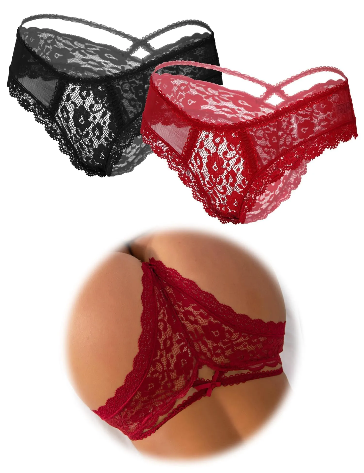 ohmydear Perizoma in Pizzo Vita Bassa, 2 Pezzi - Modello Tanga Slip - immagine 1
