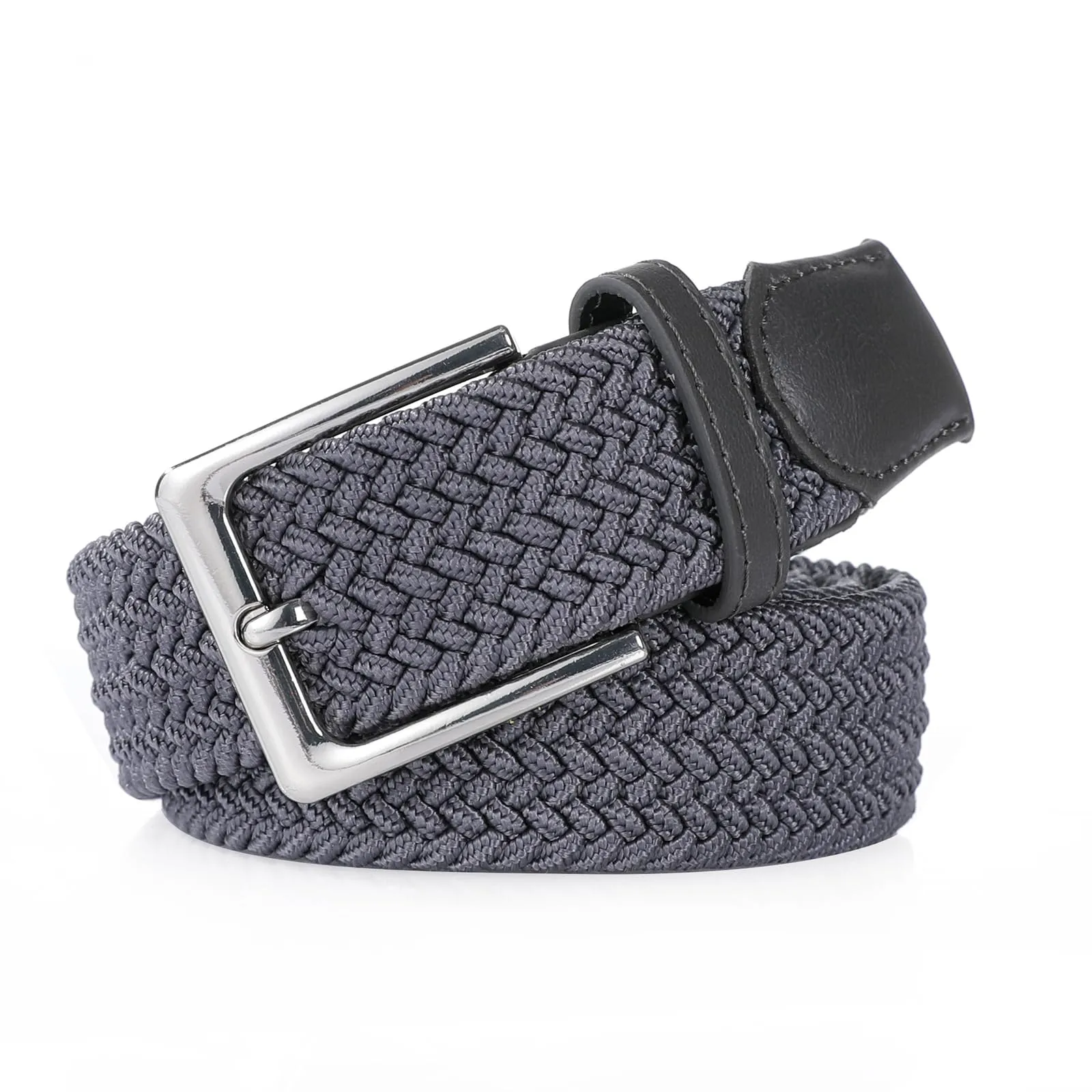 Bella Accessori Cintura Elastica Intrecciata Unisex con Fibbia in Lega di Zinco, Grigio, 120cm - immagine 2