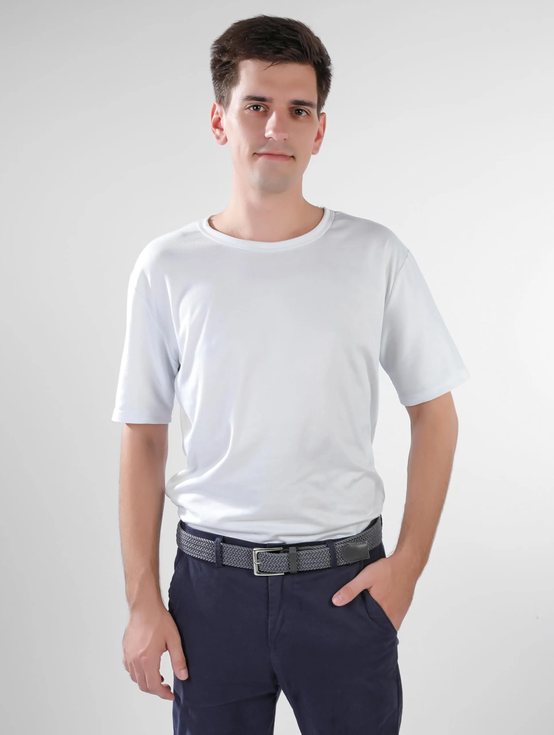 Bella Accessori Cintura Elastica Intrecciata Unisex con Fibbia in Lega di Zinco, Grigio, 120cm - immagine 7