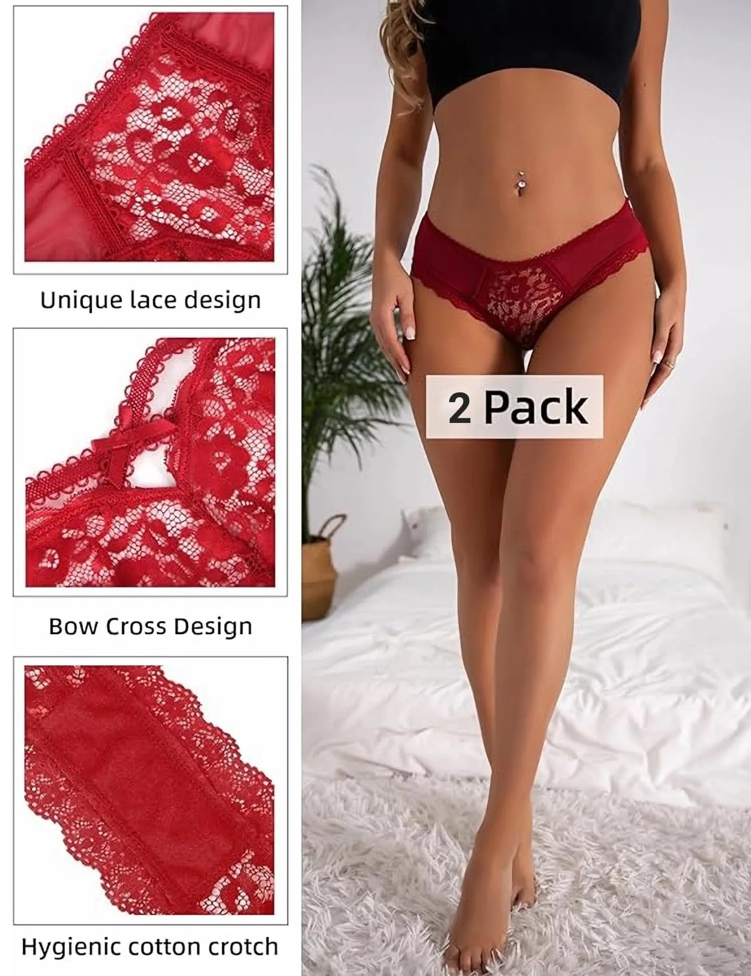 ohmydear Perizoma Donna in Pizzo Vita Bassa, 2 Pezzi, Modello Tanga Slip - immagine 5