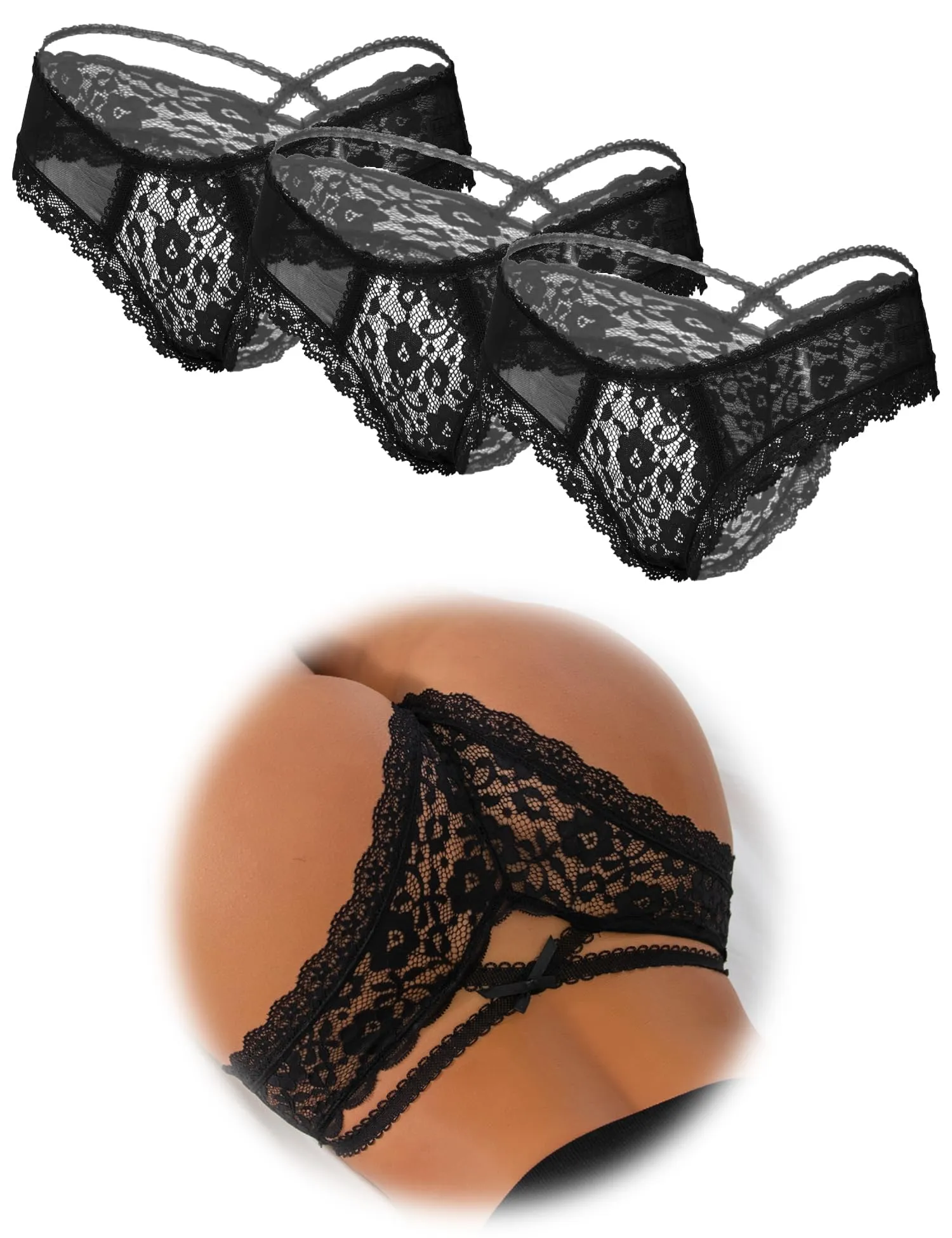 ohmydear Perizoma in Pizzo Vita Bassa, Set da 3 Pezzi, Modello Tanga Slip - immagine 1