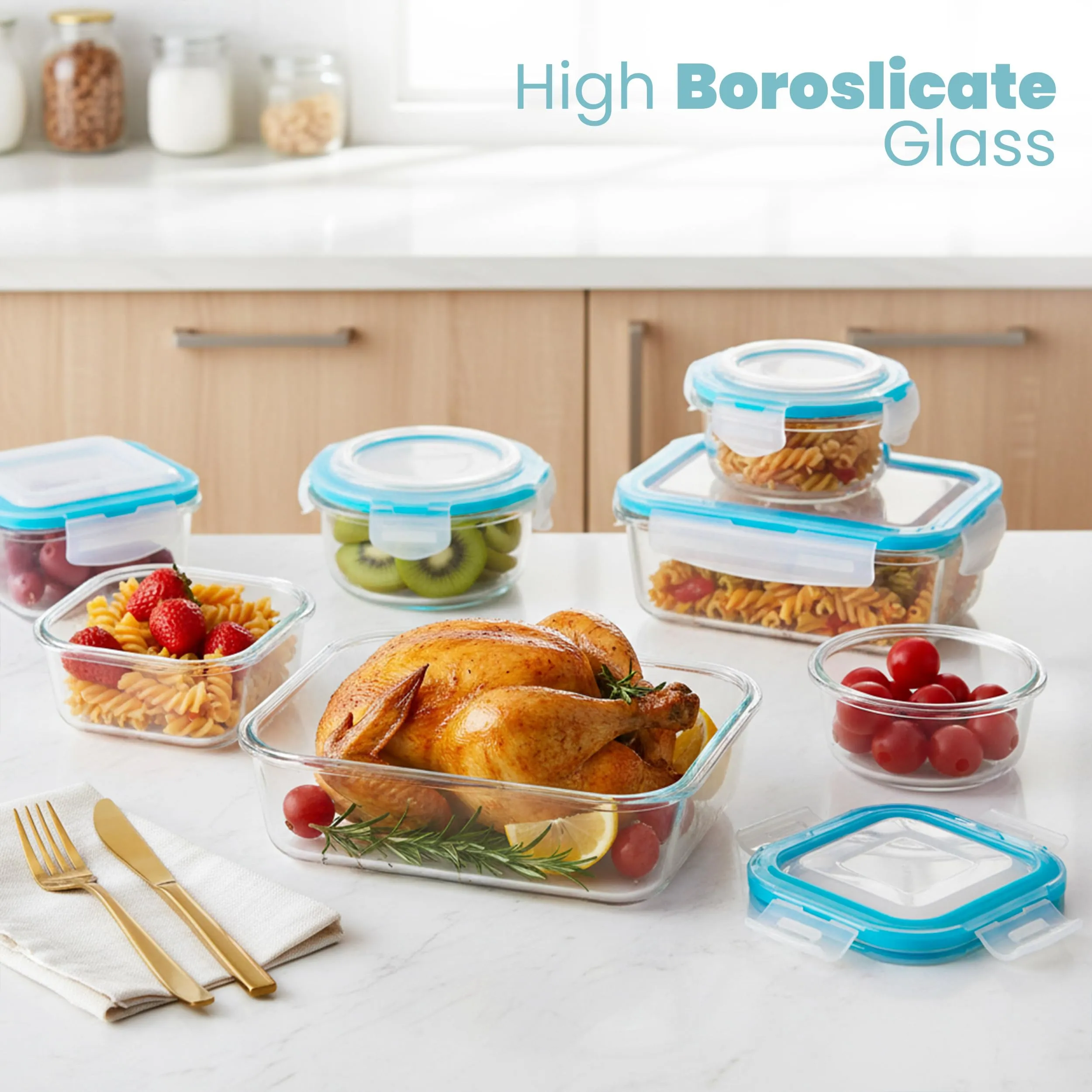 KICHLY Set di contenitori in vetro per alimenti, 24 pezzi (12 contenitori e 12 coperchi), Ermetici e Senza BPA - immagine 2