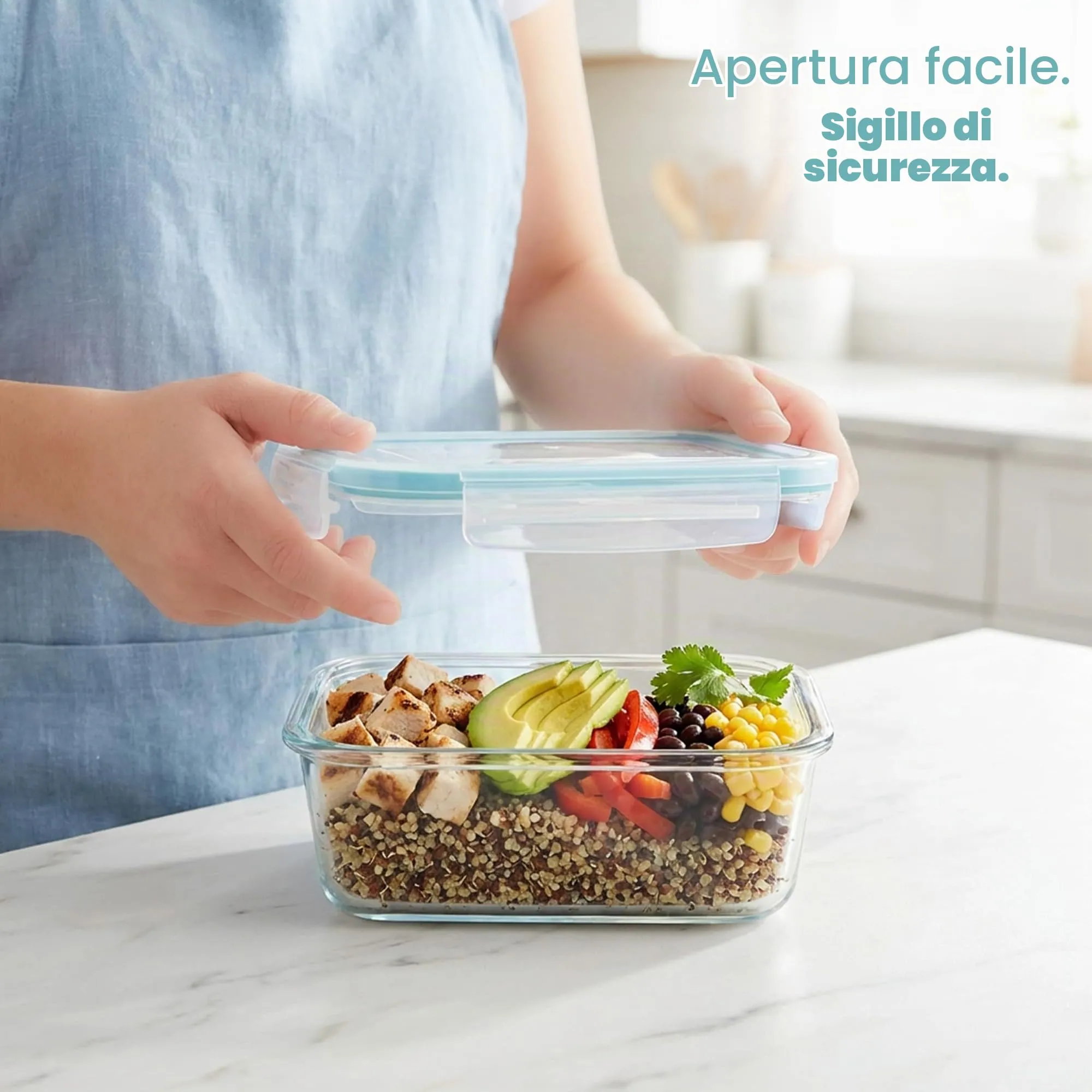 KICHLY Set di contenitori in vetro per alimenti, 24 pezzi (12 contenitori e 12 coperchi), Ermetici e Senza BPA - immagine 6