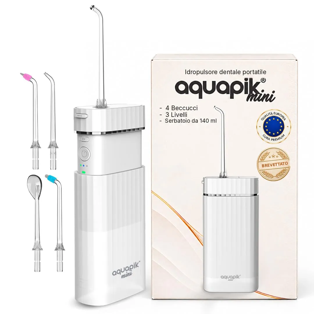 Boston Tech Aquapik Mini Idropulsore Dentale Portatile, Irrigatore Orale Senza Fili con Serbatoio Retrattile 140 ml, Ricaricabile USB-C, 3 Livelli di Intensità - immagine 1