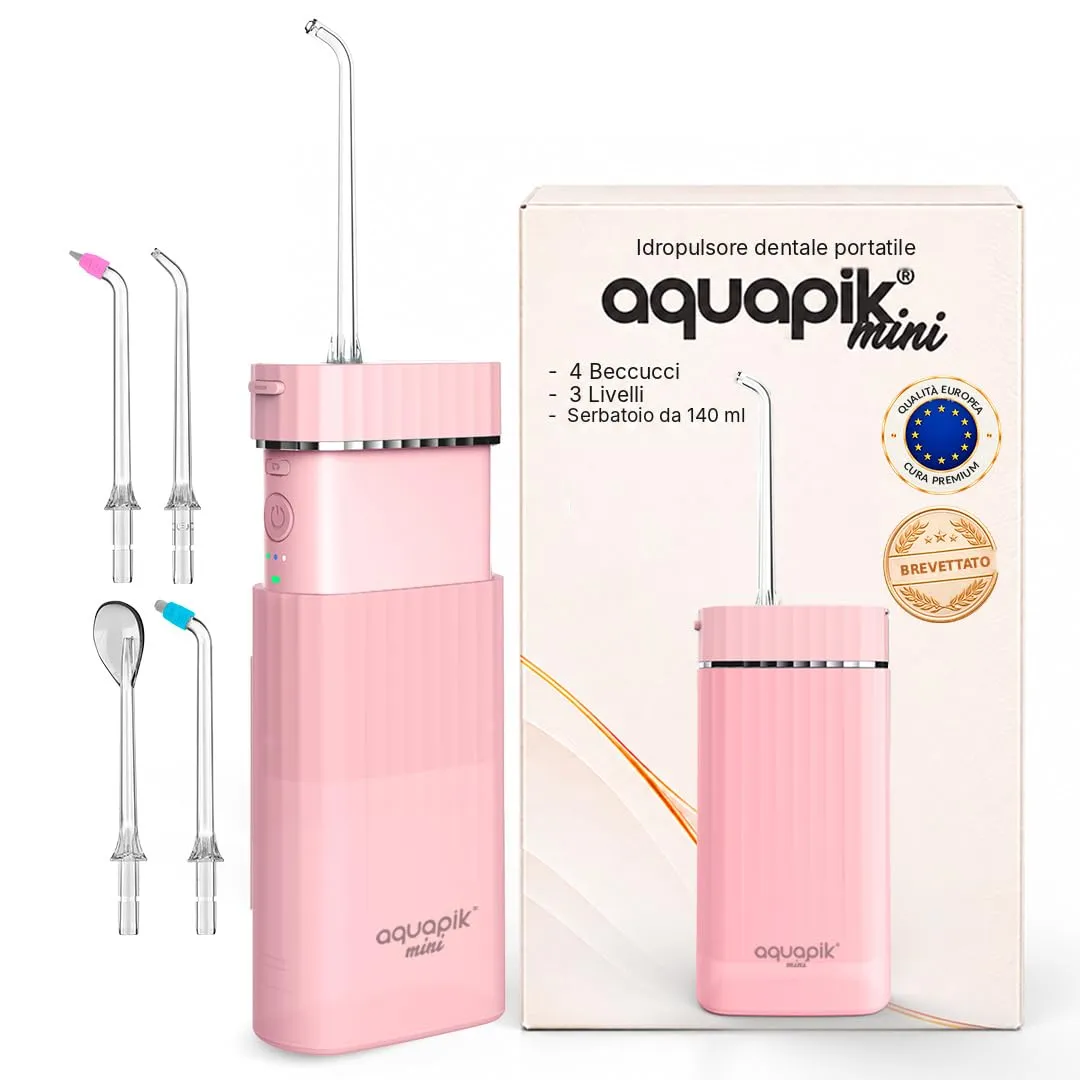 Boston Tech Aquapik Mini Idropulsore Dentale Portatile, Irrigatore Orale Senza Fili con Serbatoio Retrattile 140 ml, Ricaricabile USB-C, 3 Livelli di Intensità - immagine 1