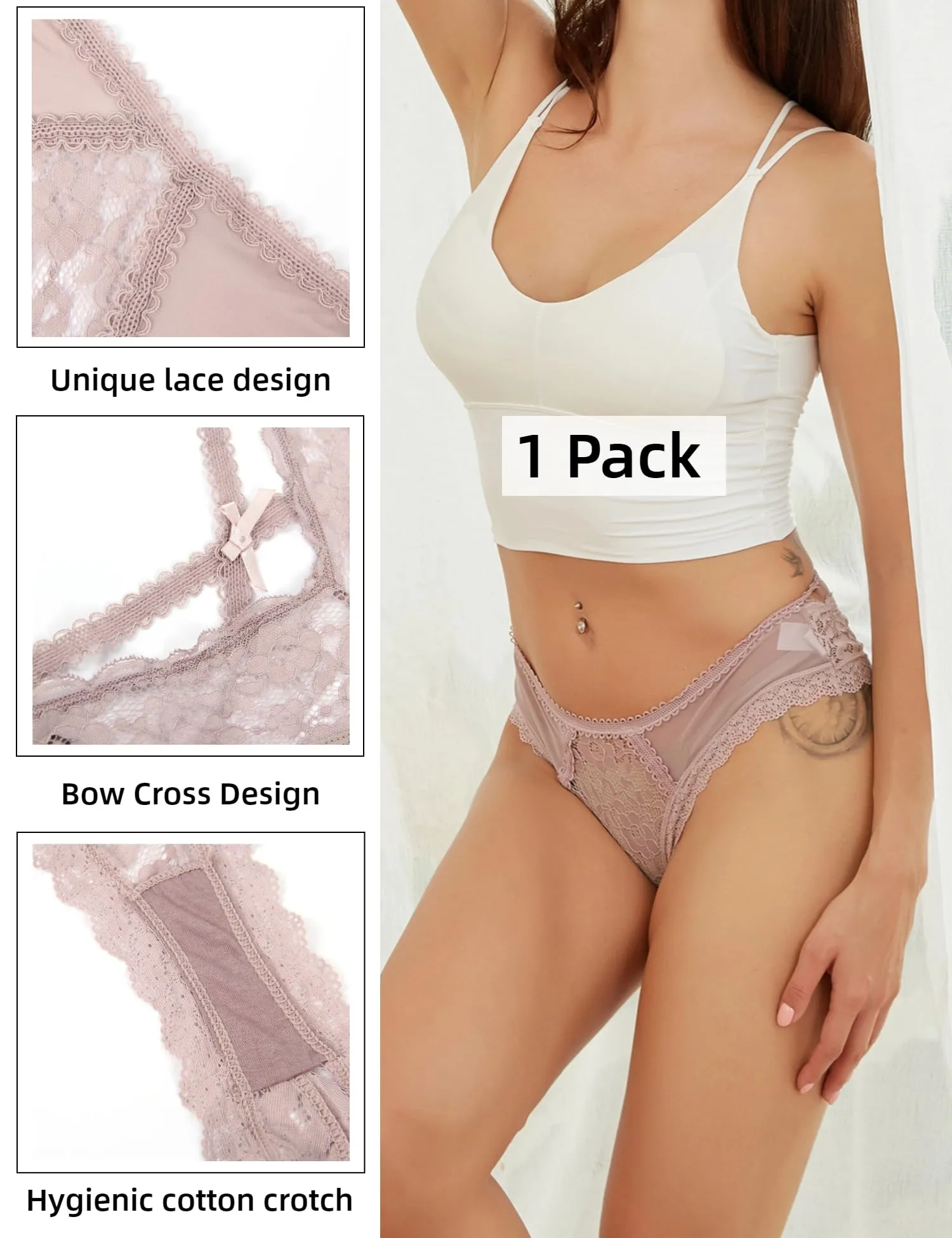 ohmydear Perizoma Donna in Pizzo Vita Bassa, Modello Tanga Slip - immagine 4