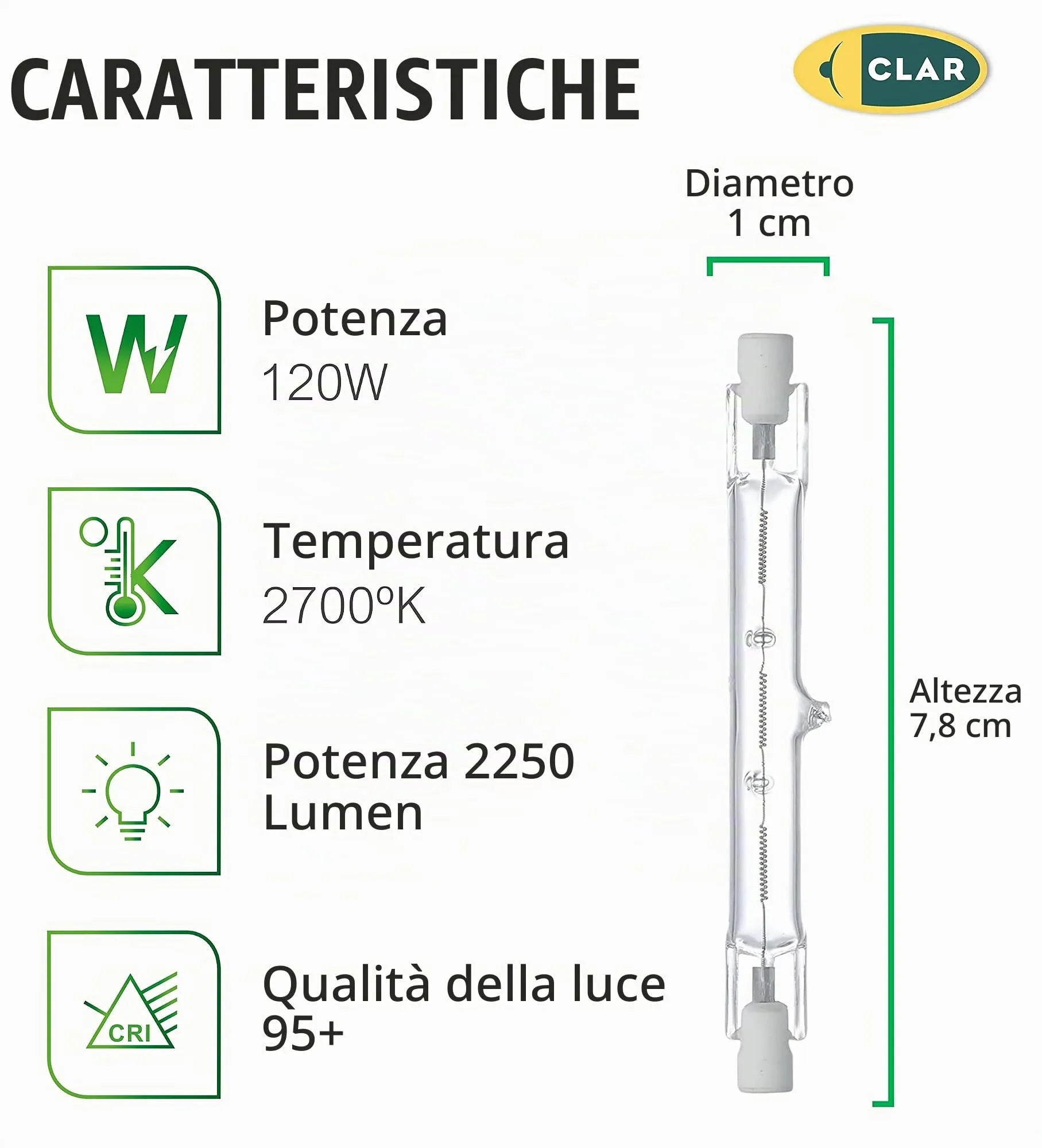 CLAR Lampadina Alogena 120W 78mm R7S (Pack 10) - immagine 2