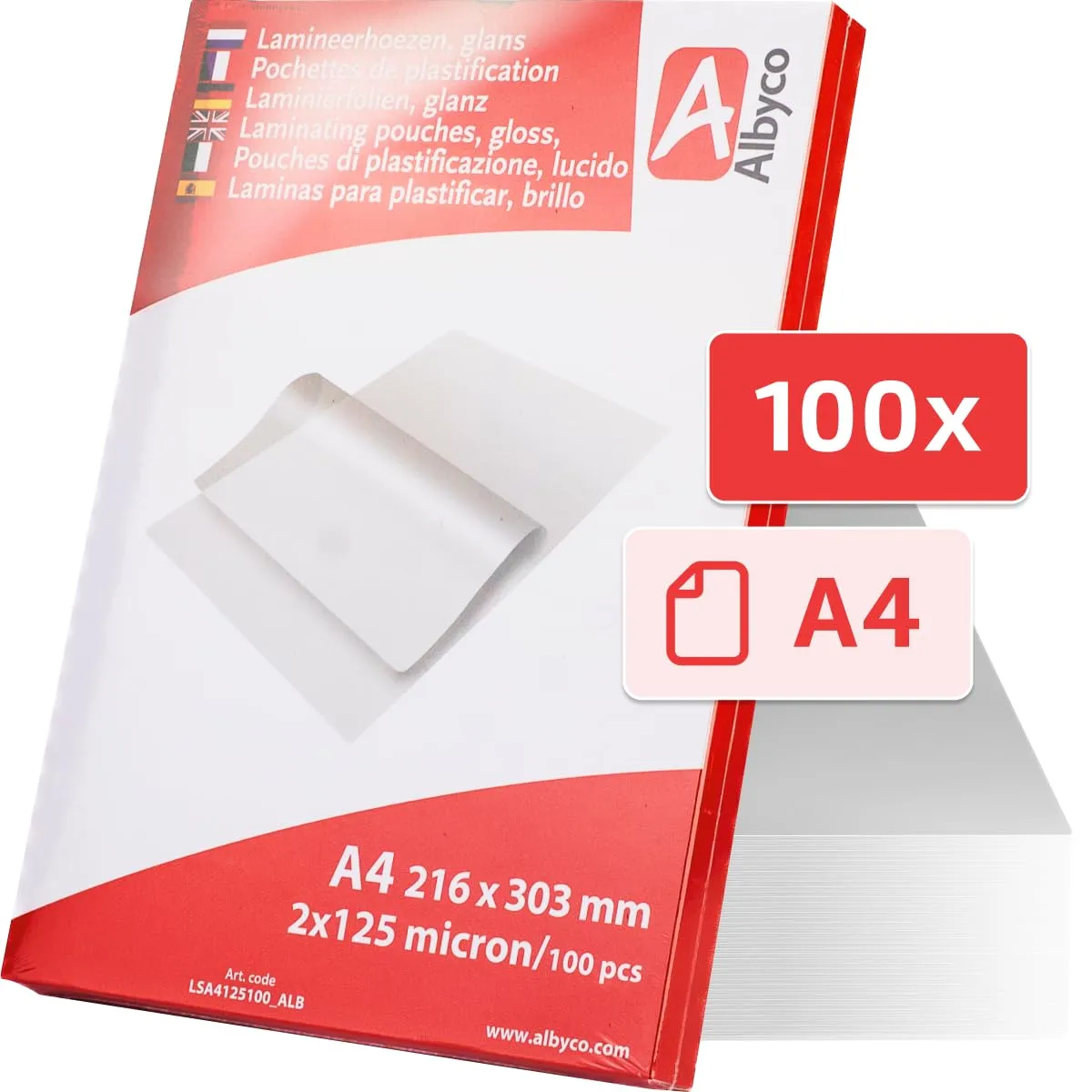 Albyco Buste per Plastificazione A4 125 Micron Brillanti, 100 Pezzi - immagine 2