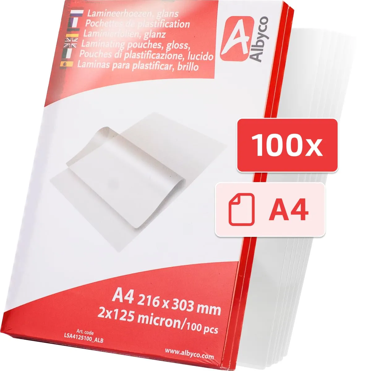 Albyco Buste per Plastificazione A4 125 Micron Brillanti, 100 Pezzi - immagine 3